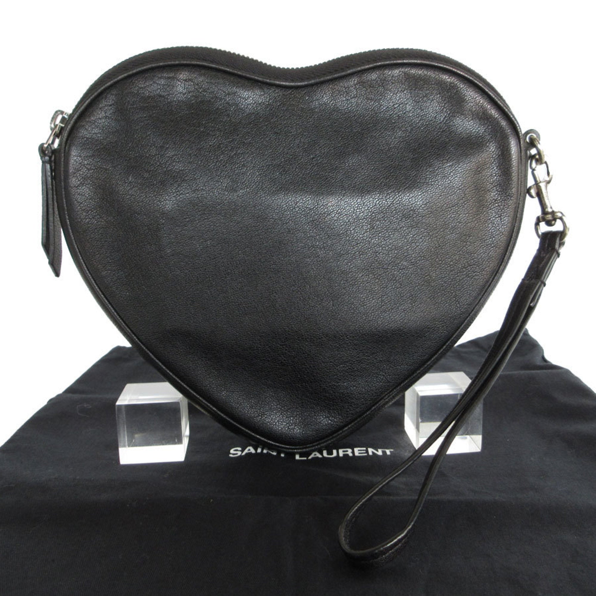 Saint Laurent Black Blue Leather Suede Clutch Bag (Pre-Owned)