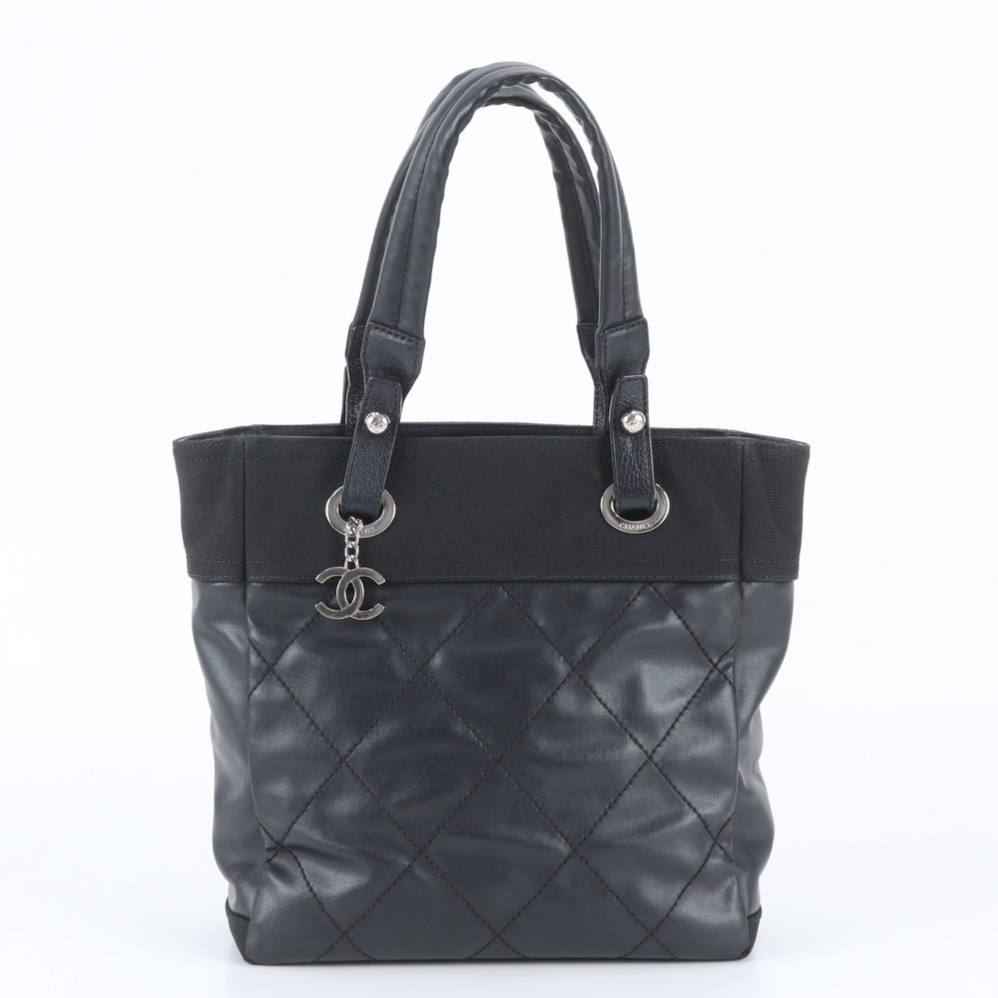 Chanel Black Leather Coated Canvas Shoulder Bag Tote Bag (Pre-Owned)