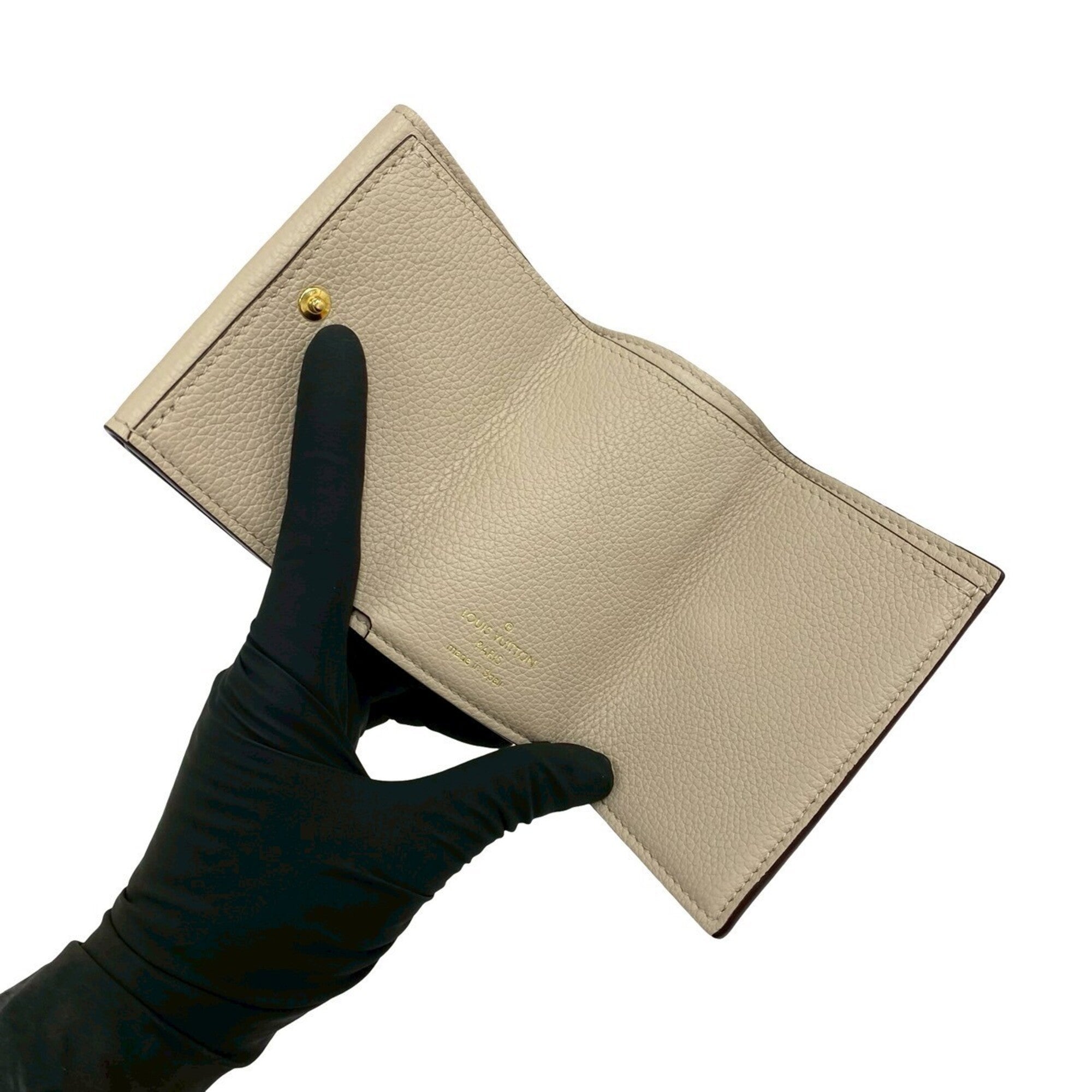 Louis Vuitton Beige Gray Leather Wallet (Tri-Fold) (Pre-Owned)