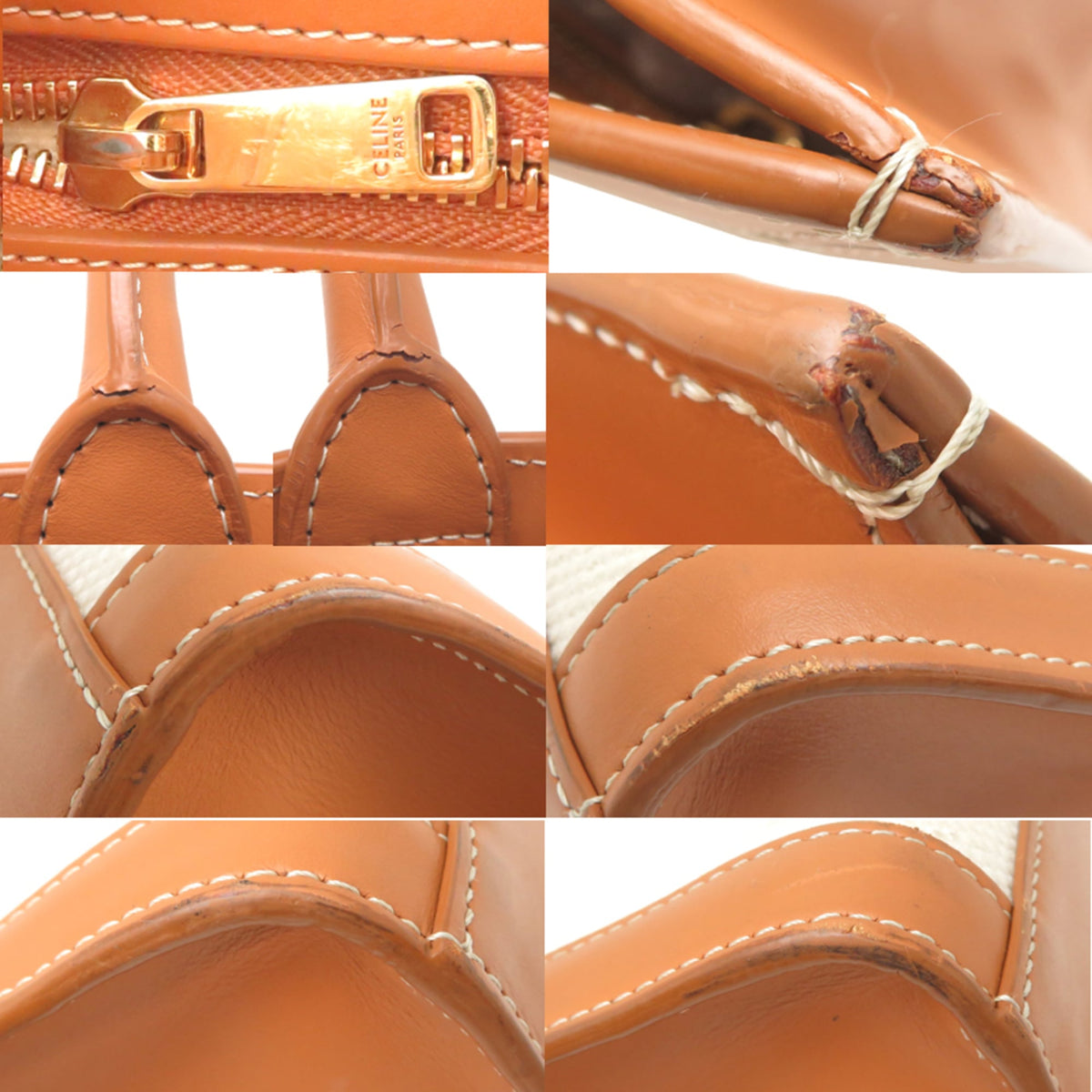 Celine Brown Ivory Canvas Leather Tote Bag (Pre-Owned)