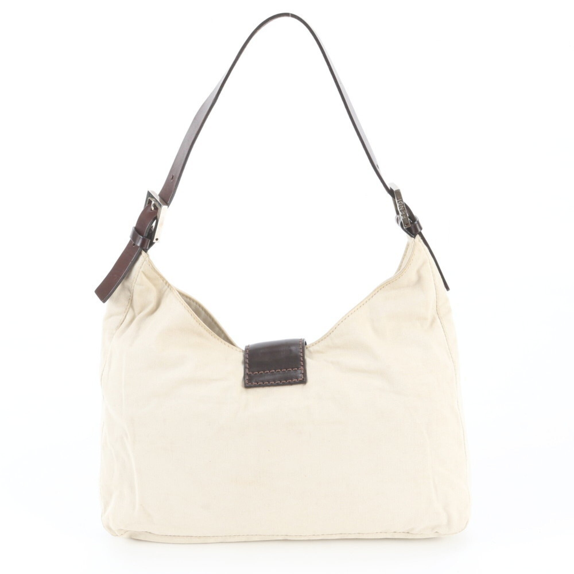 Fendi Beige Brown Leather Canvas Shoulder Bag (Pre-Owned)