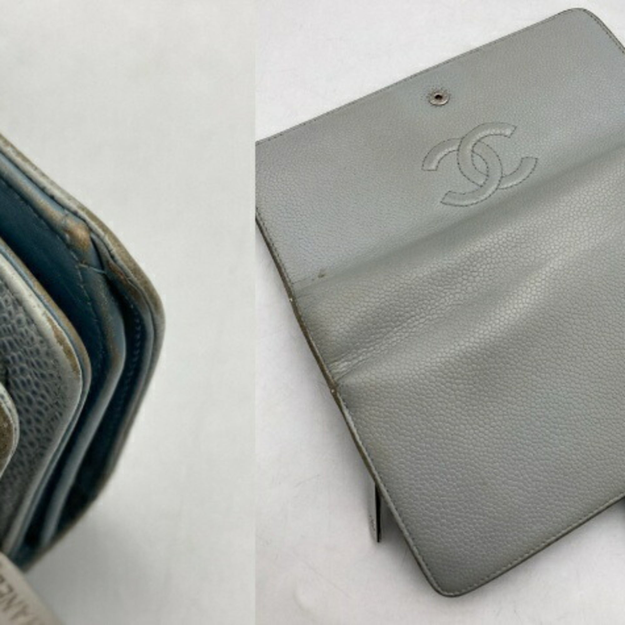 Chanel Light Blue Leather Long Wallet (Bi-Fold) (Pre-Owned)