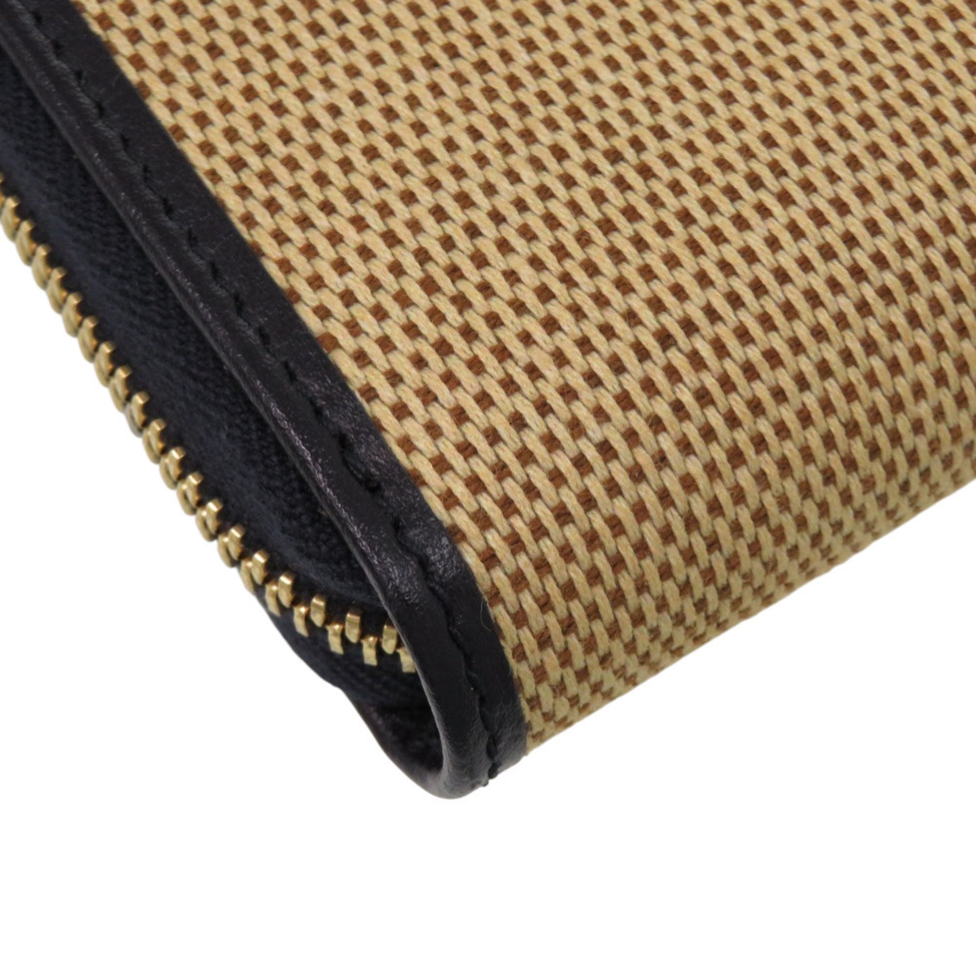 Gucci Beige Navy Canvas Leather Long Wallet (Bi-Fold) (Pre-Owned)
