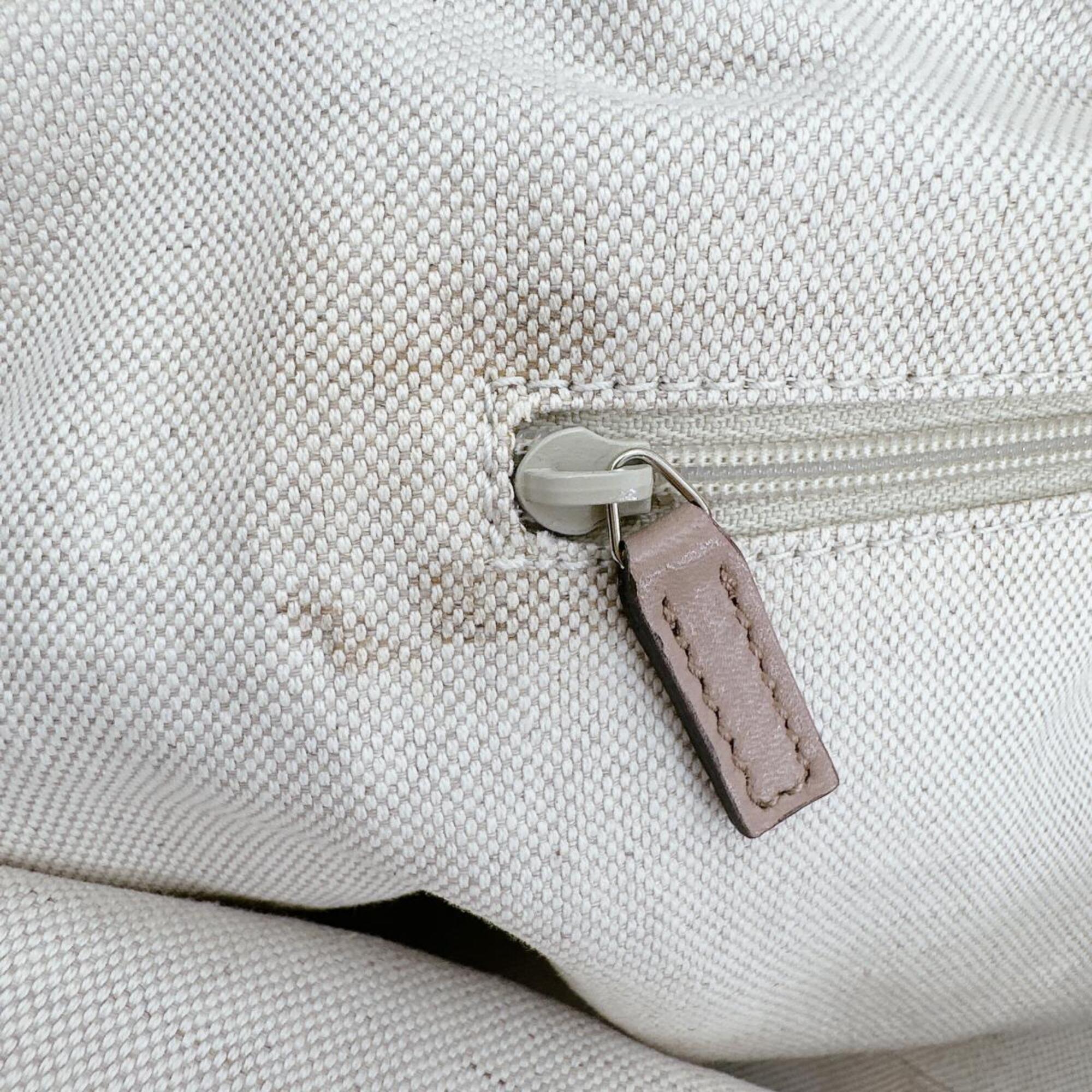 Gucci Beige Beige Brown Brown White Canvas Handbag Tote Bag (Pre-Owned)
