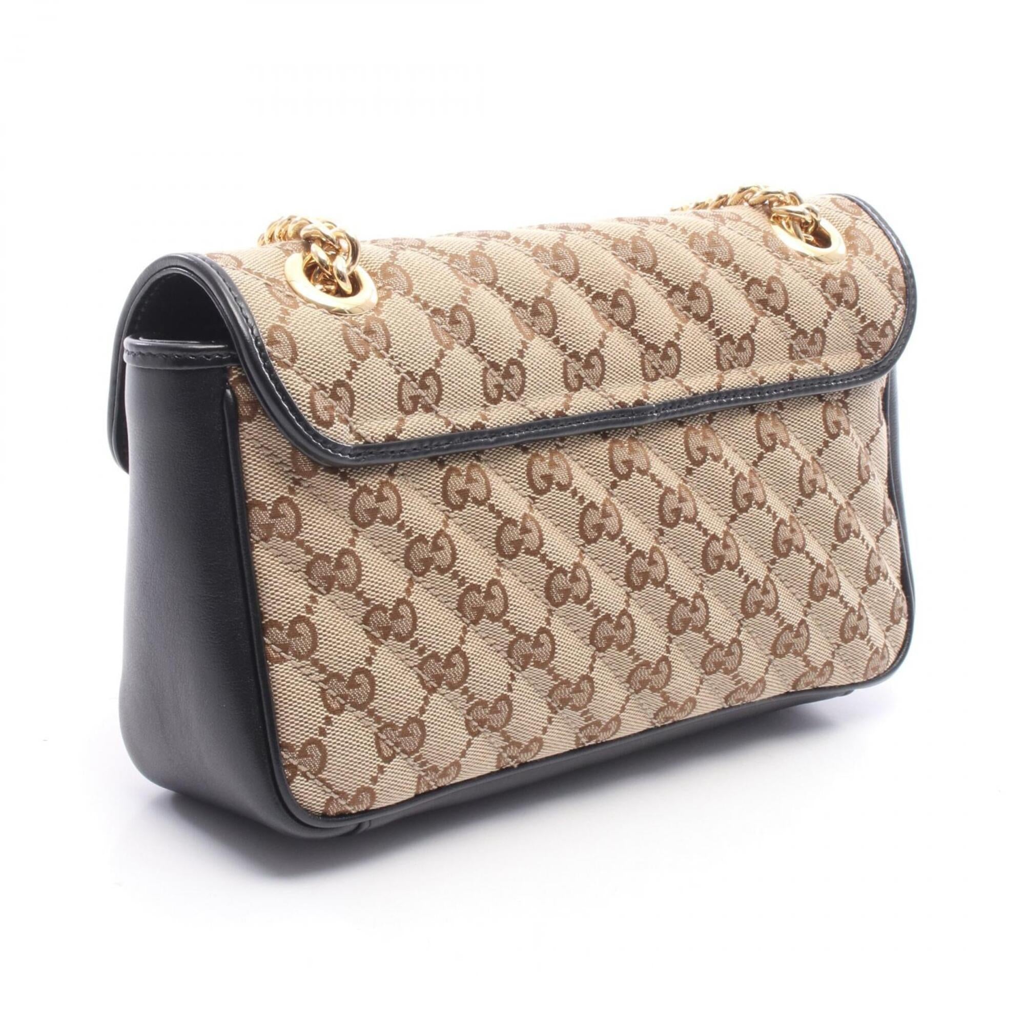 Gucci Beige Black Brown Canvas Leather Handbag Shoulder Bag (Pre-Owned)