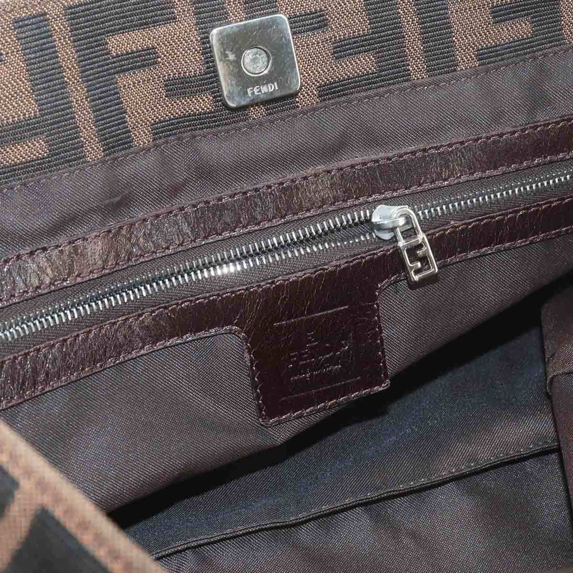 Fendi Black Brown Canvas Leather Handbag (Pre-Owned)
