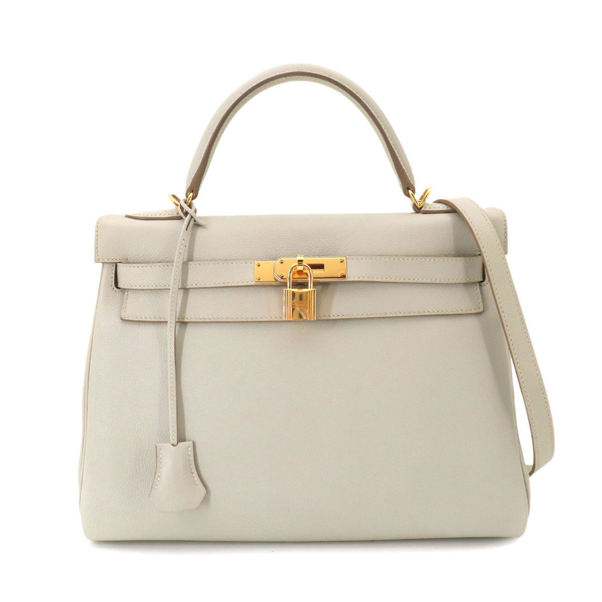 Hermes White Evercalf Leather Handbag Shoulder Bag (Pre-Owned)