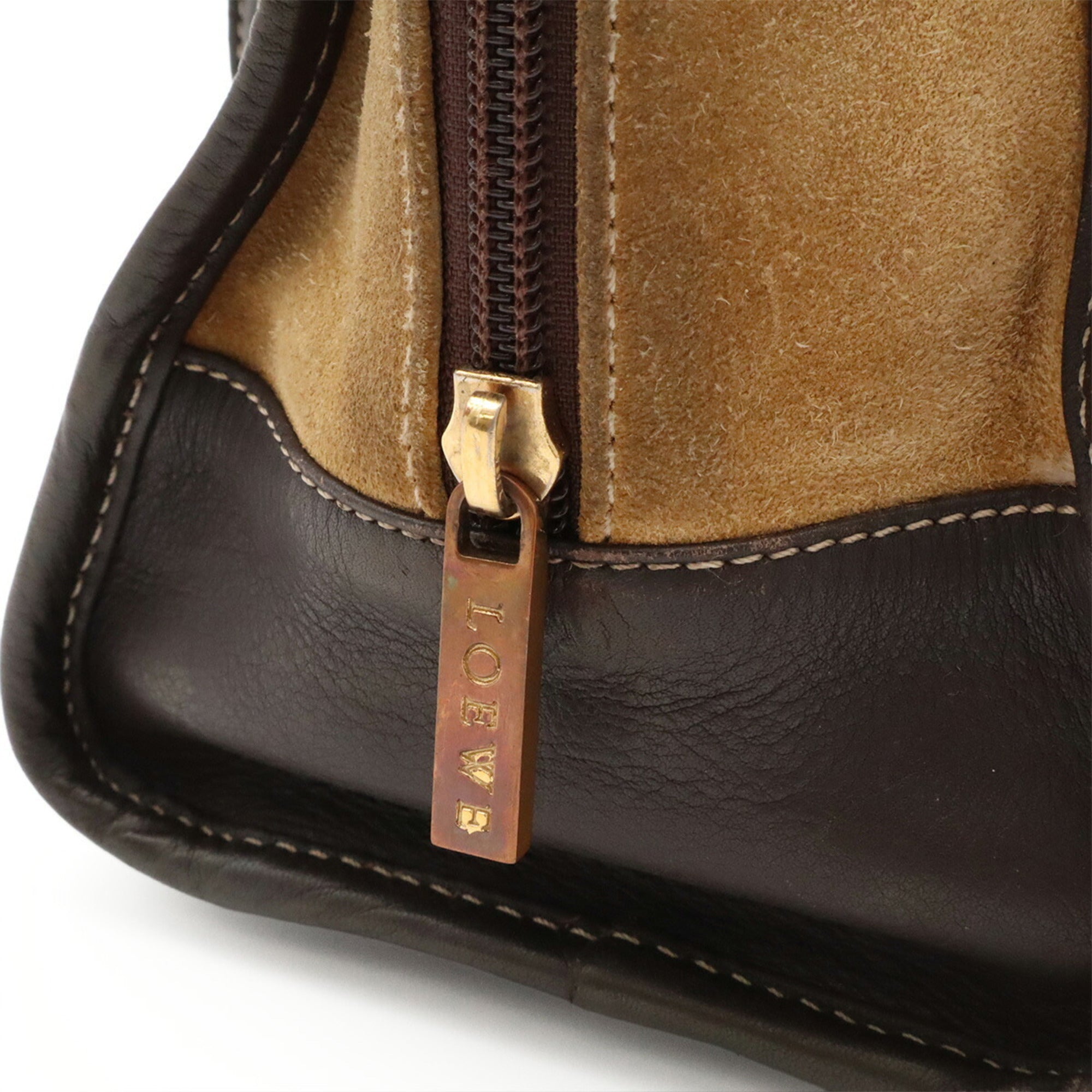 Loewe Amazona Beige Dark Brown Suede Leather Handbag (Pre-Owned)