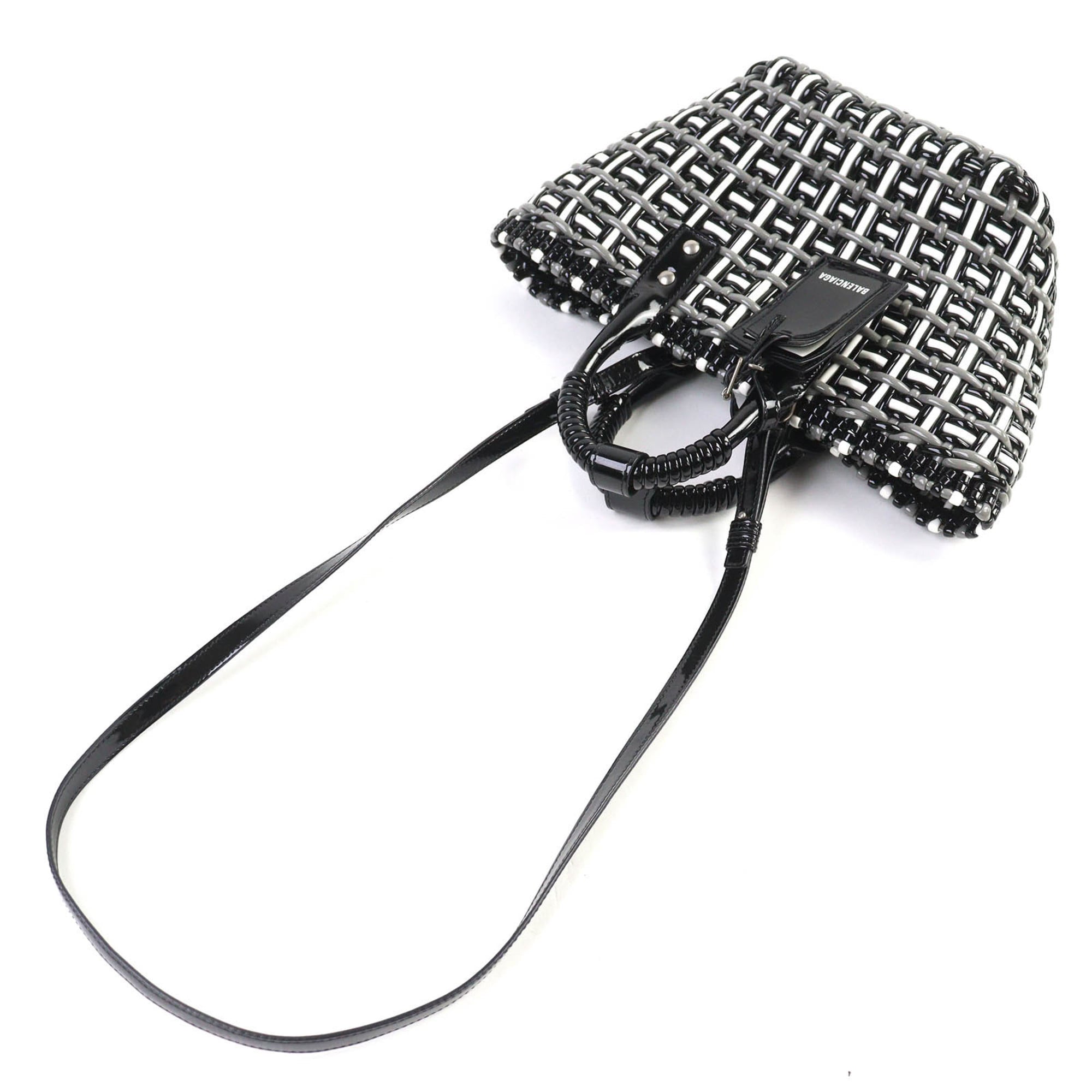 Balenciaga Black Gray White Basket Handbag Shoulder Bag (Pre-Owned)