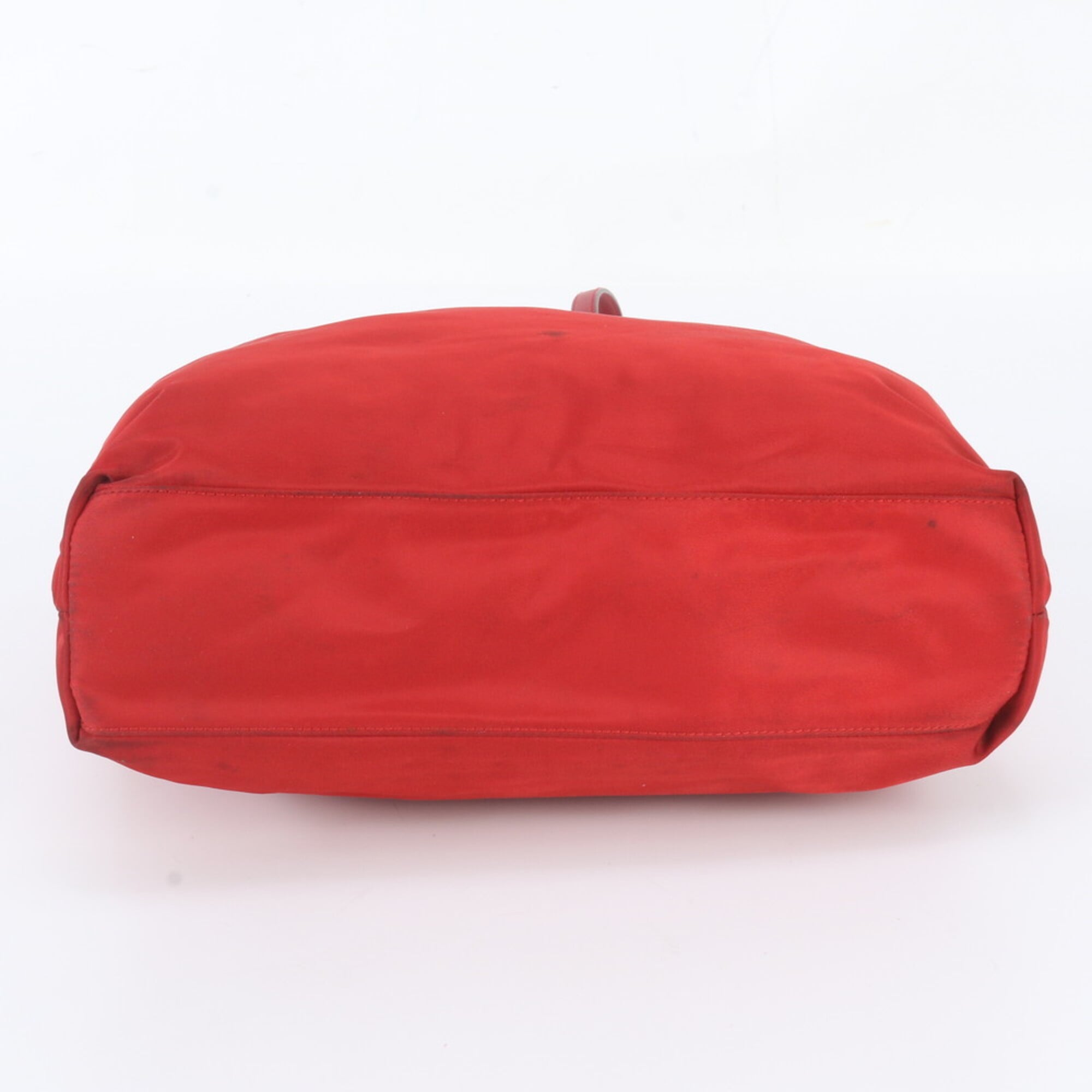 Prada Red Color Nylon Leather Handbag Shoulder Bag Tote Bag (Pre-Owned)