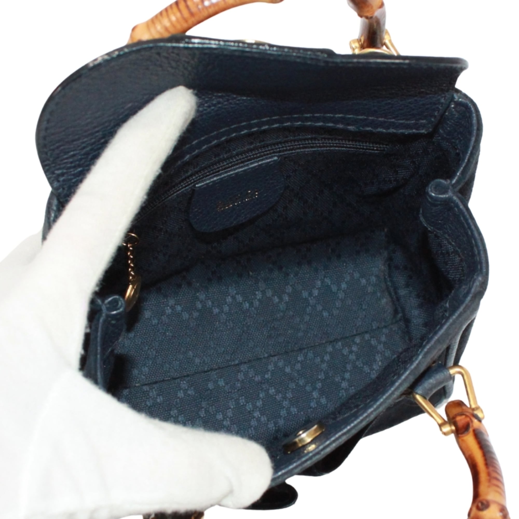 Gucci Navy Bamboo Leather Suede Shoulder Bag (Pre-Owned)