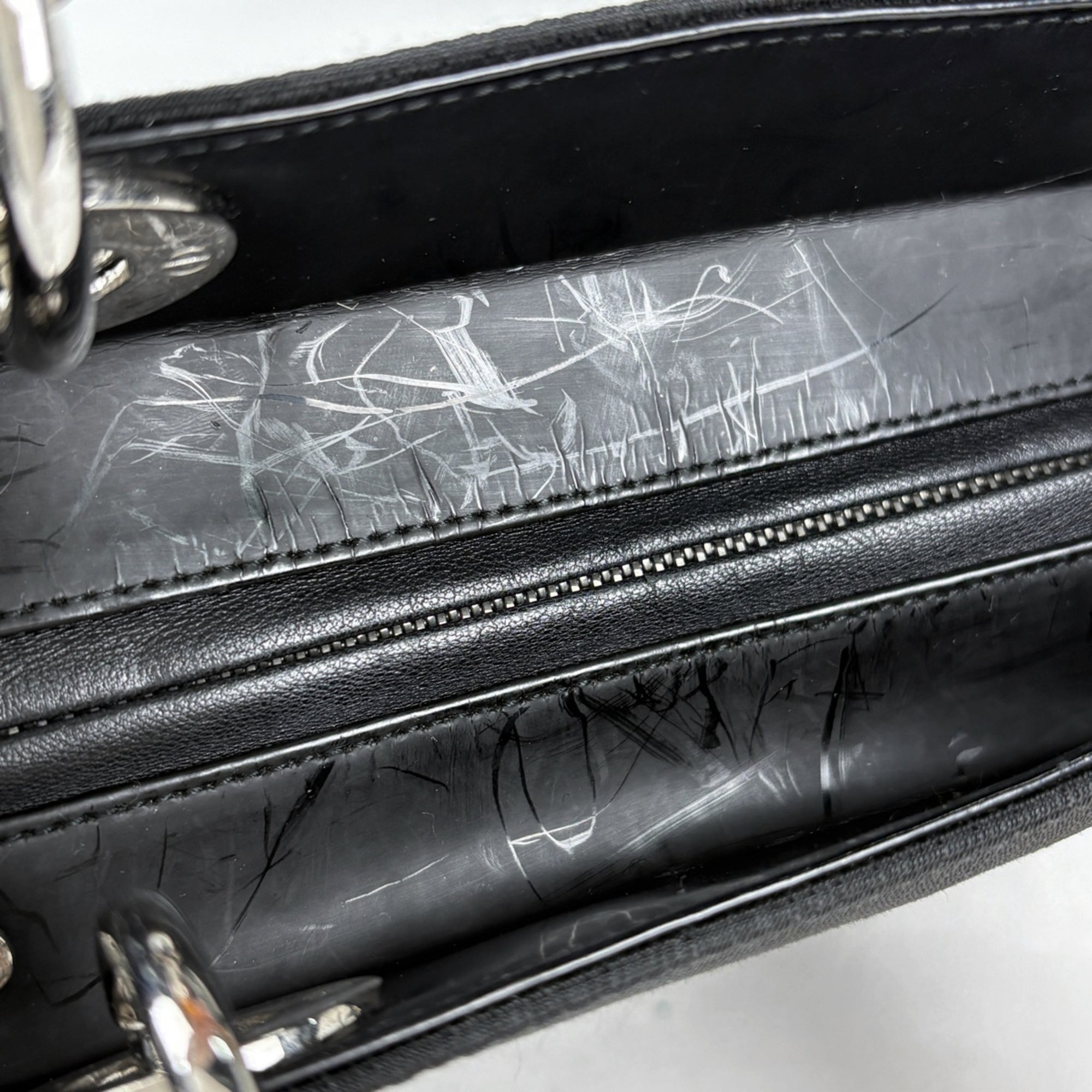 Christian Dior Lady Dior Black Canvas Leather Handbag (Pre-Owned)