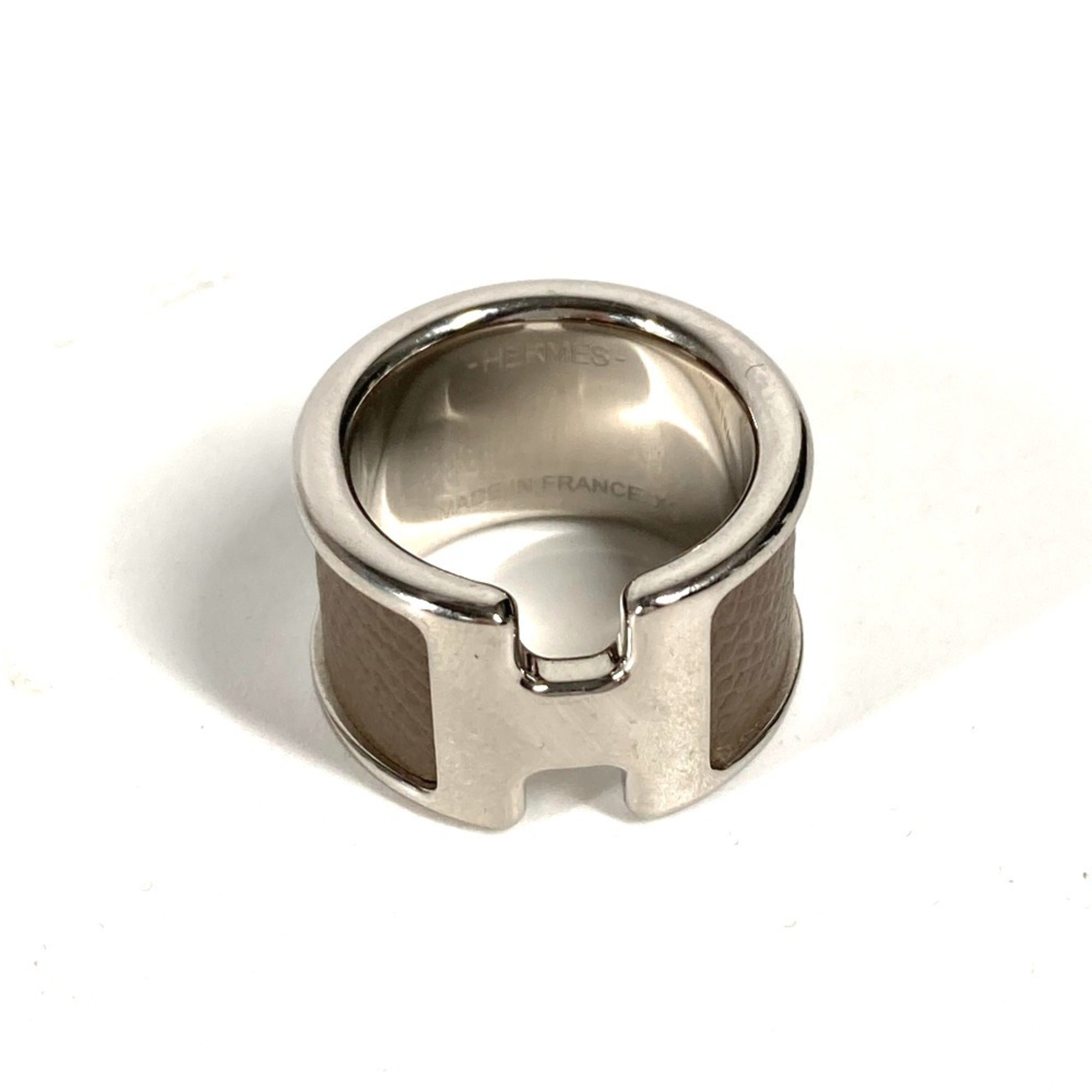 Hermes Etoupe Gray Gray Leather Band Ring (Pre-Owned)