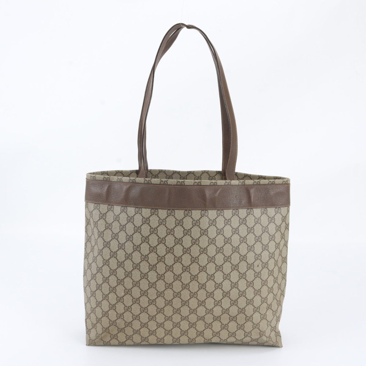 Gucci Brown Leather Coated Canvas Shoulder Bag Tote Bag (Pre-Owned)