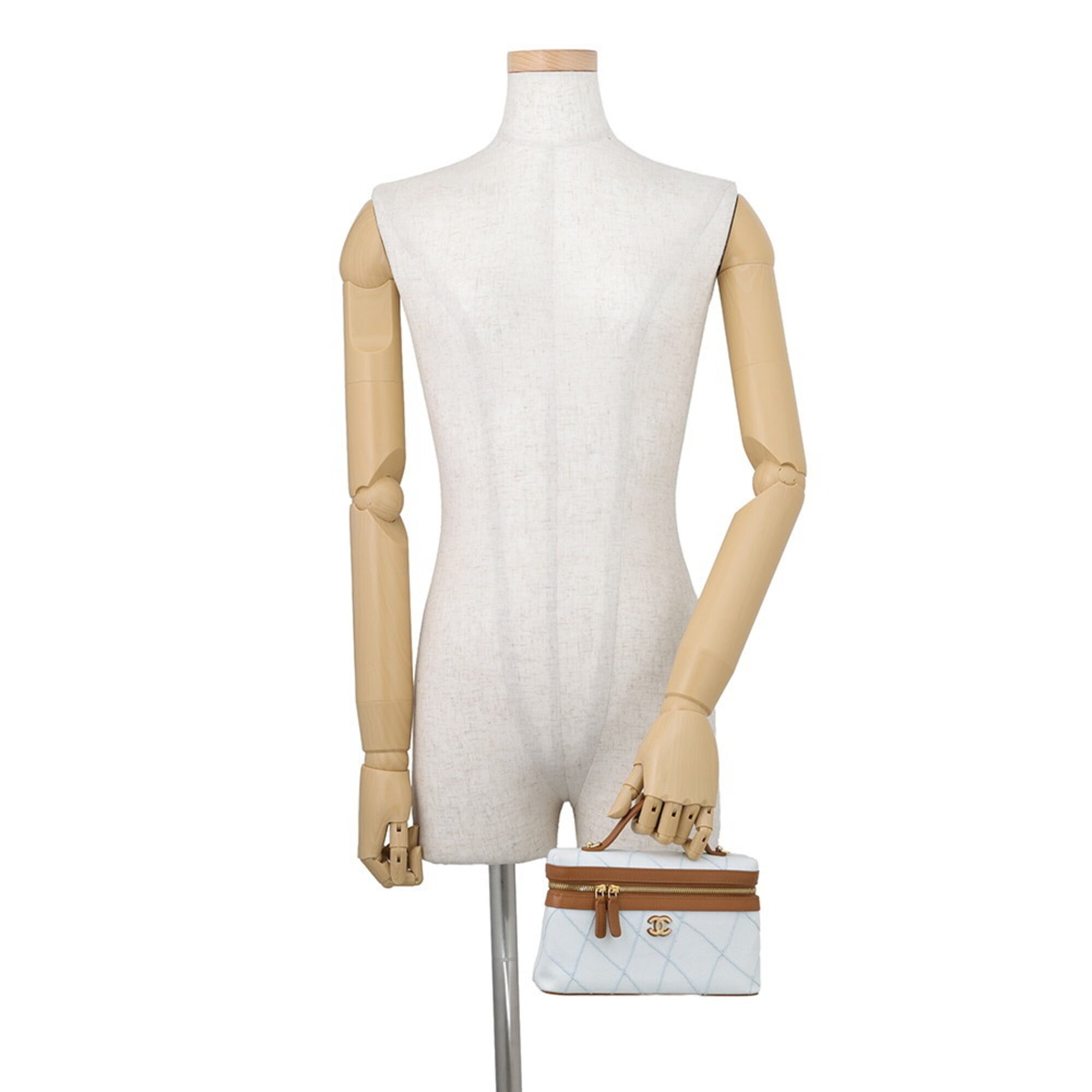 Chanel Brown Light Blue Denim Leather Shoulder Bag Vanity Bag (Pre-Owned)
