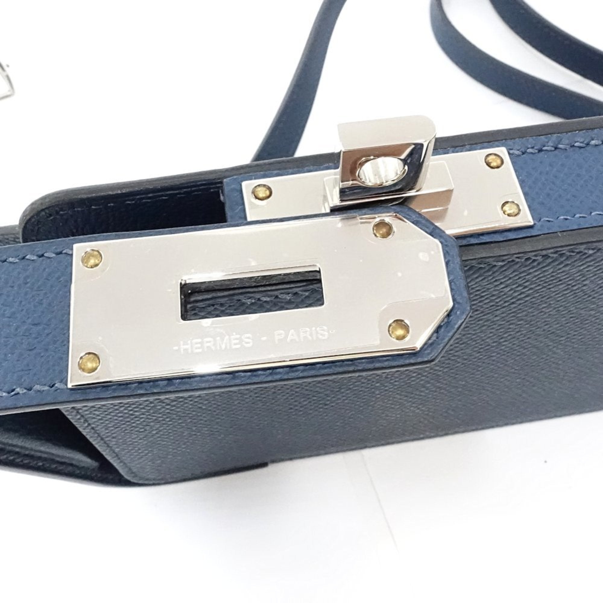 Hermes Blue Leather Pochette Shoulder Bag (Pre-Owned)