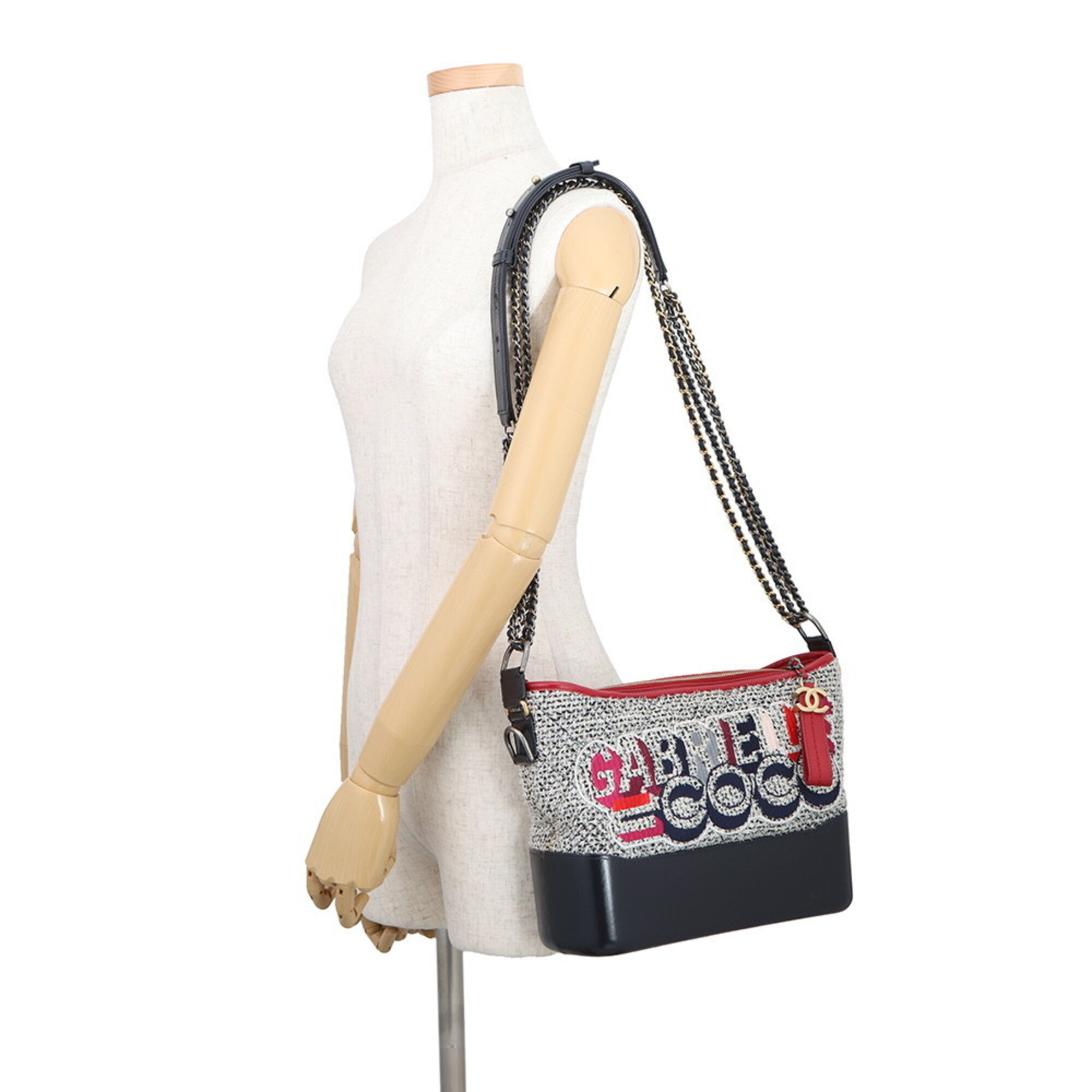 Chanel Navy Red Color White Tweed Leather Handbag Shoulder Bag (Pre-Owned)