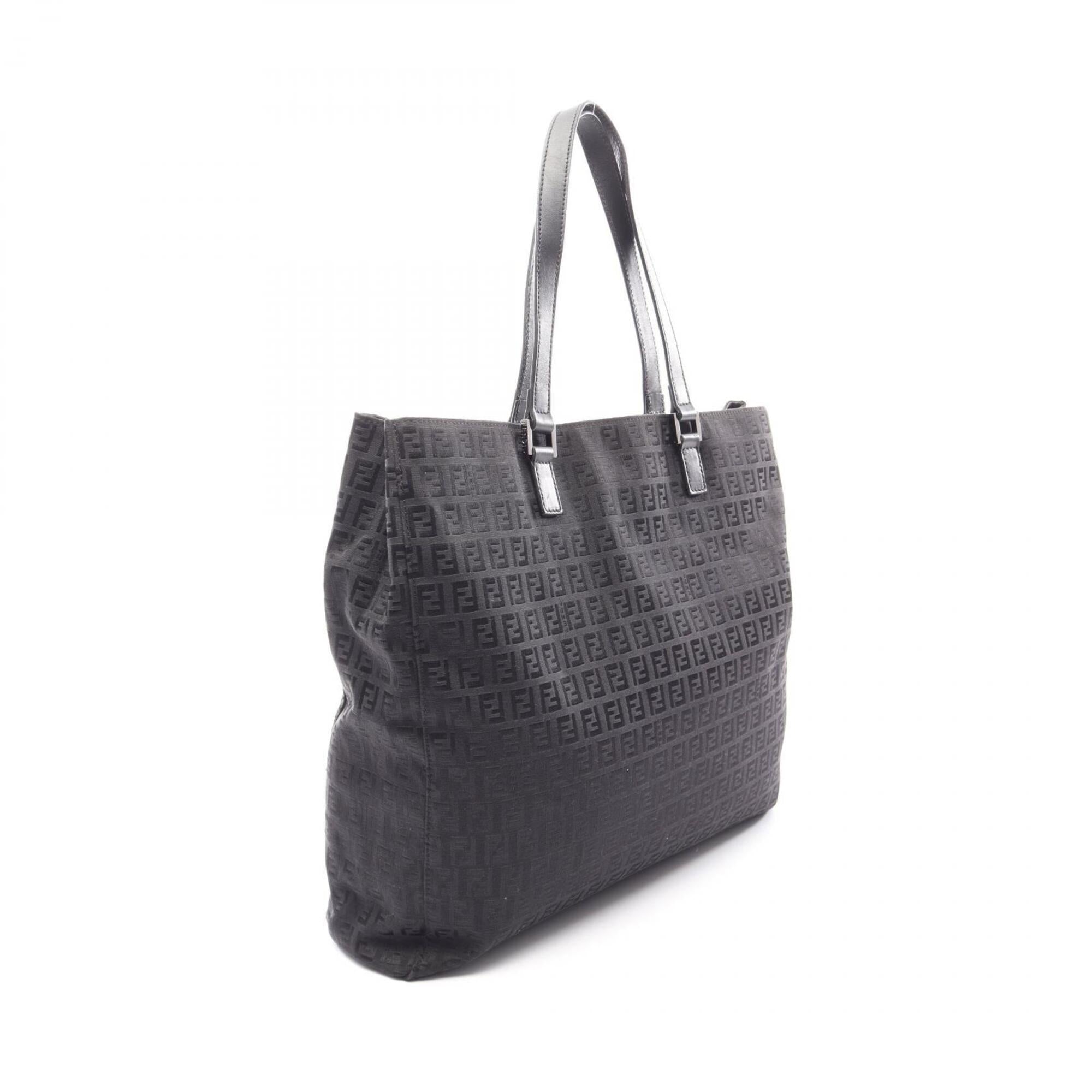 Fendi Black Canvas Leather Handbag Tote Bag (Pre-Owned)