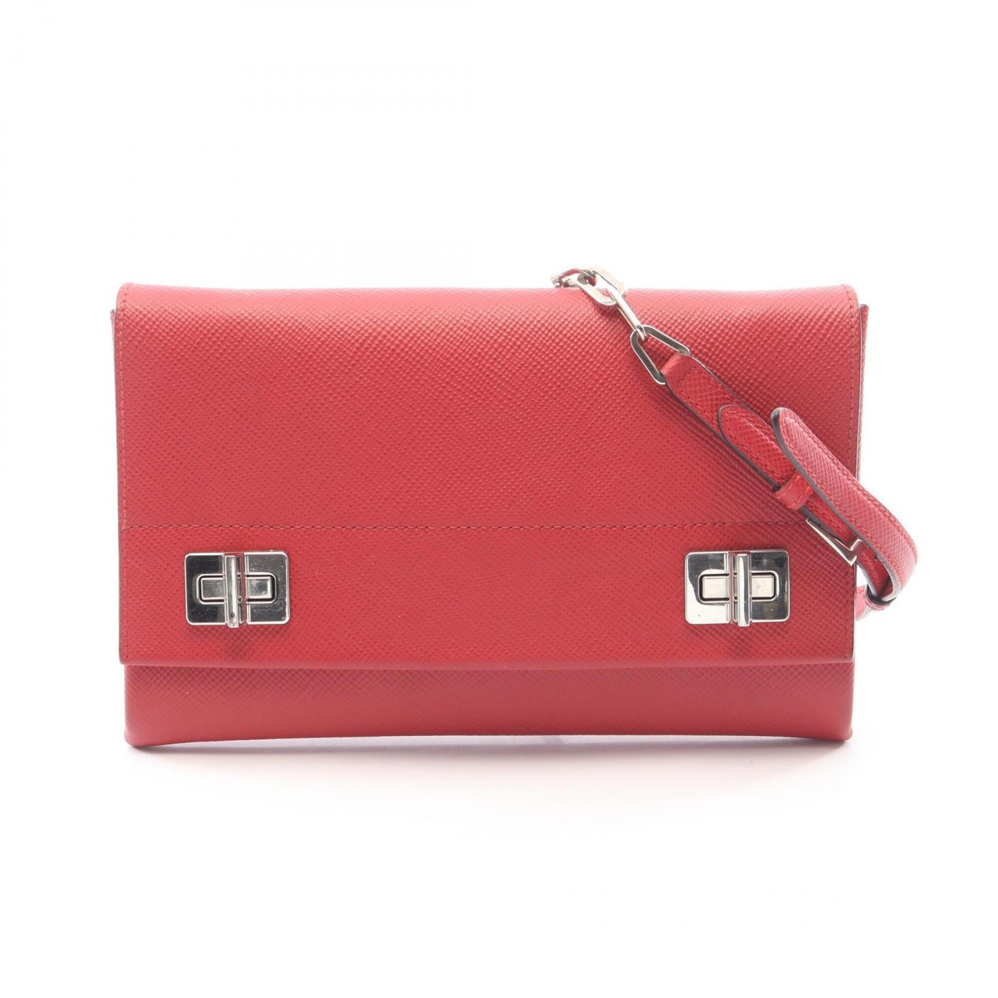 Prada Red Color Saffiano Triangle Handbag Shoulder Bag (Pre-Owned)