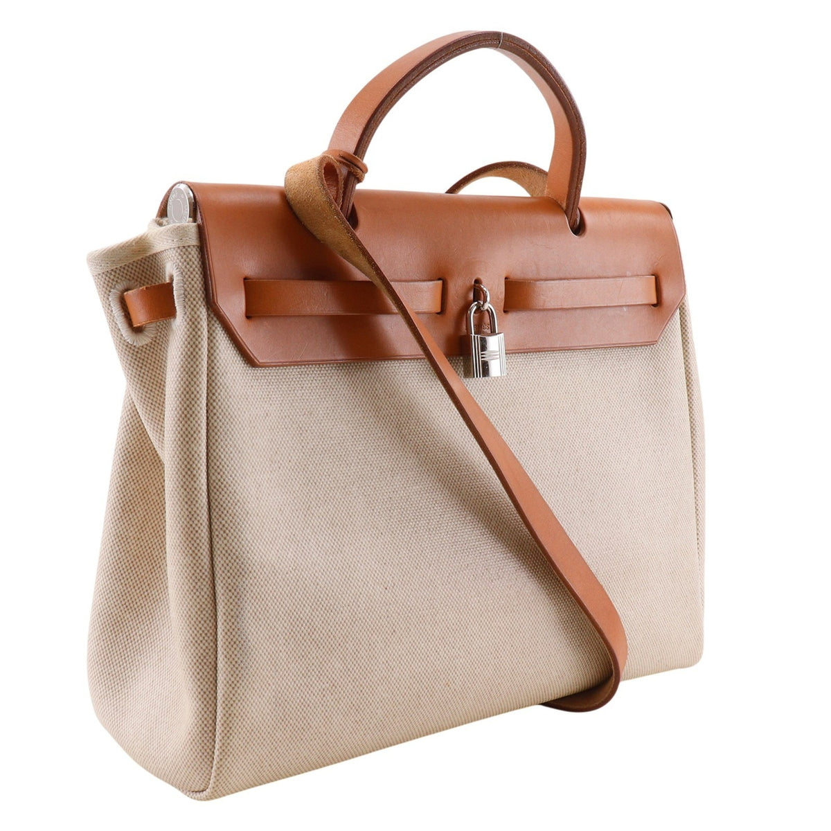 Hermes Her Bag Beige Black Toile H Shoulder Bag (Pre-Owned)