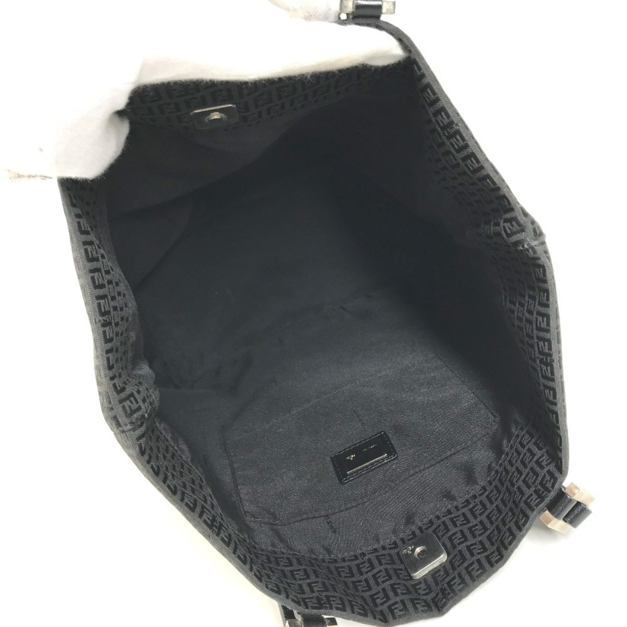 Fendi Zucchino Black Leather Canvas Shoulder Bag Tote Bag (Pre-Owned)