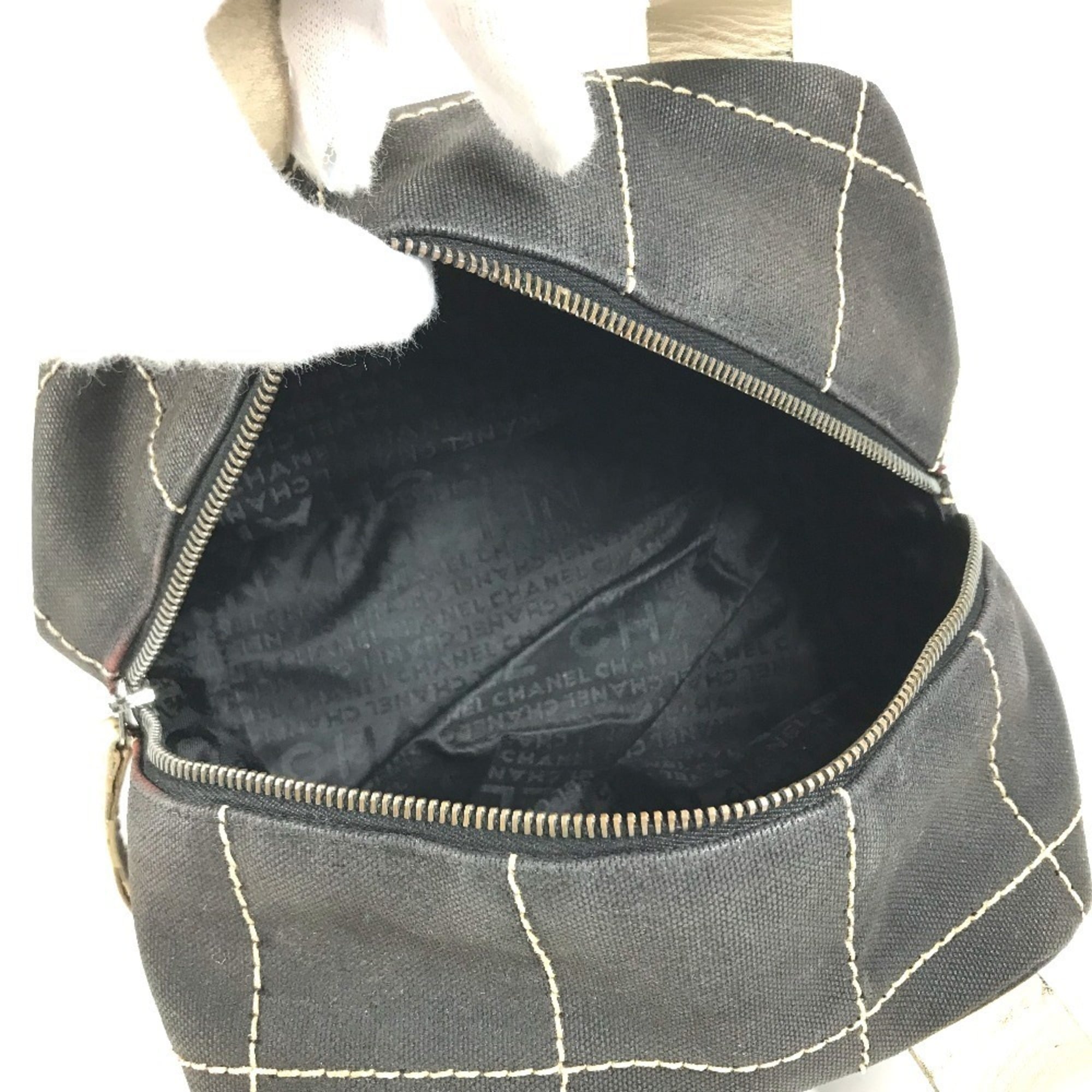 Chanel Chocolate Bar Black White Leather Canvas Boston Bag Handbag (Pre-Owned)
