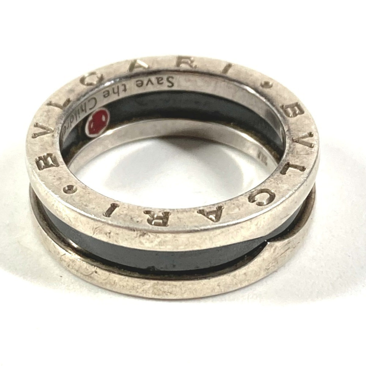 Bvlgari Silver Black Silver 925 Band Ring (Pre-Owned)
