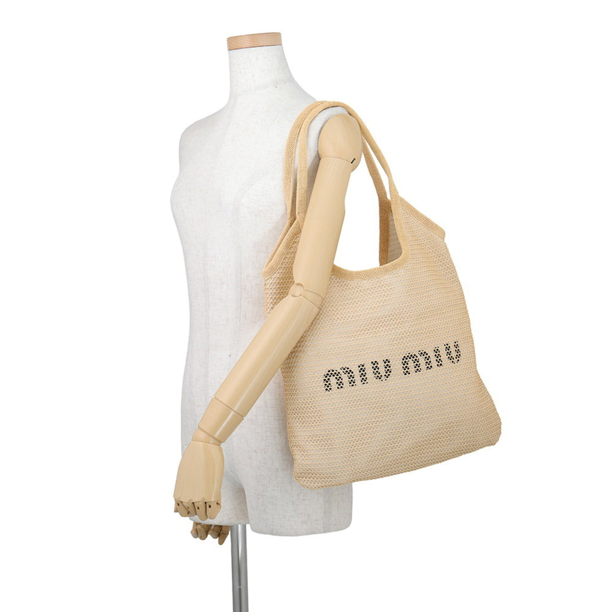 Miu Miu Beige Raffia Linen Handbag Pouch Tote Bag (Pre-Owned)