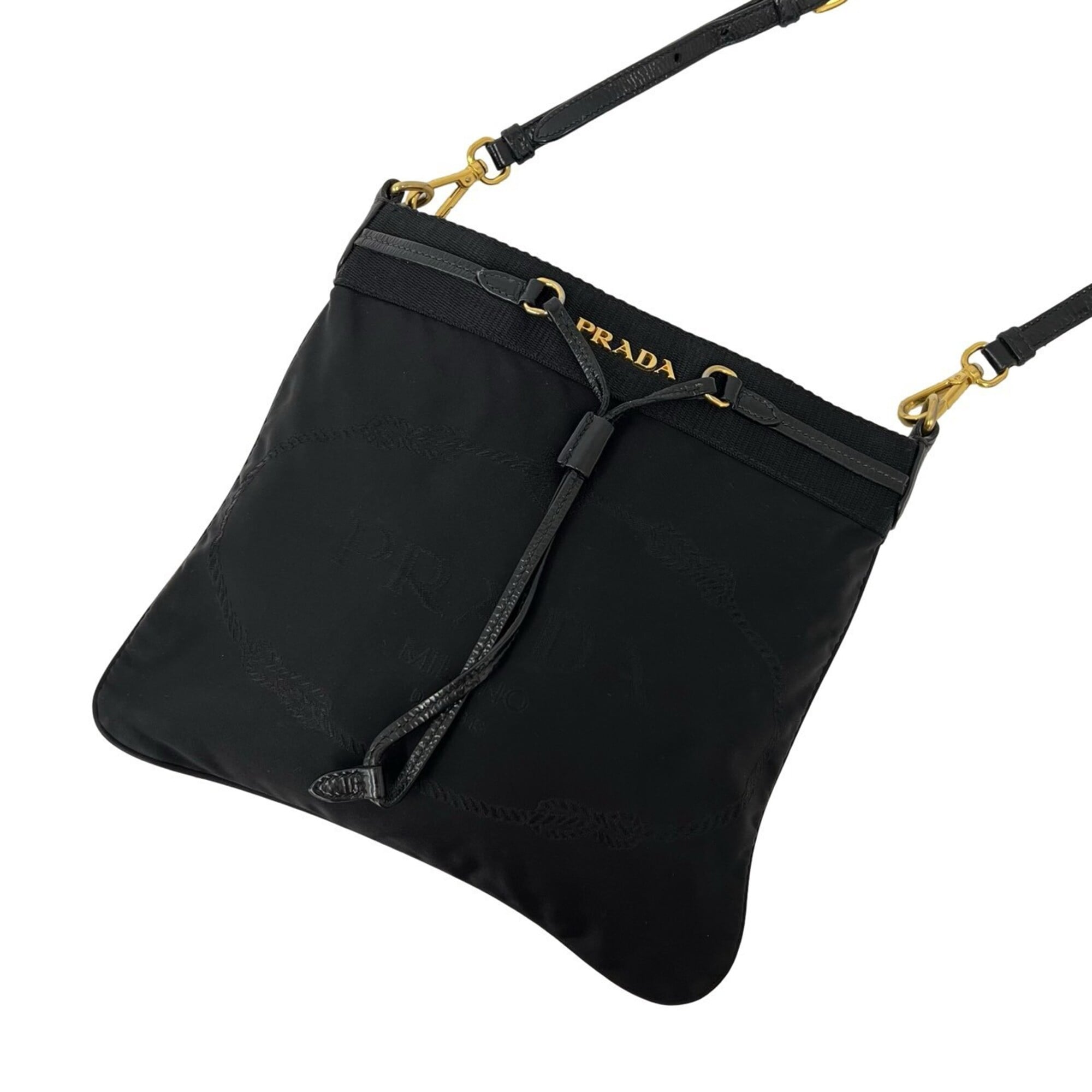 Prada Black Nylon Leather Pochette Shoulder Bag (Pre-Owned)