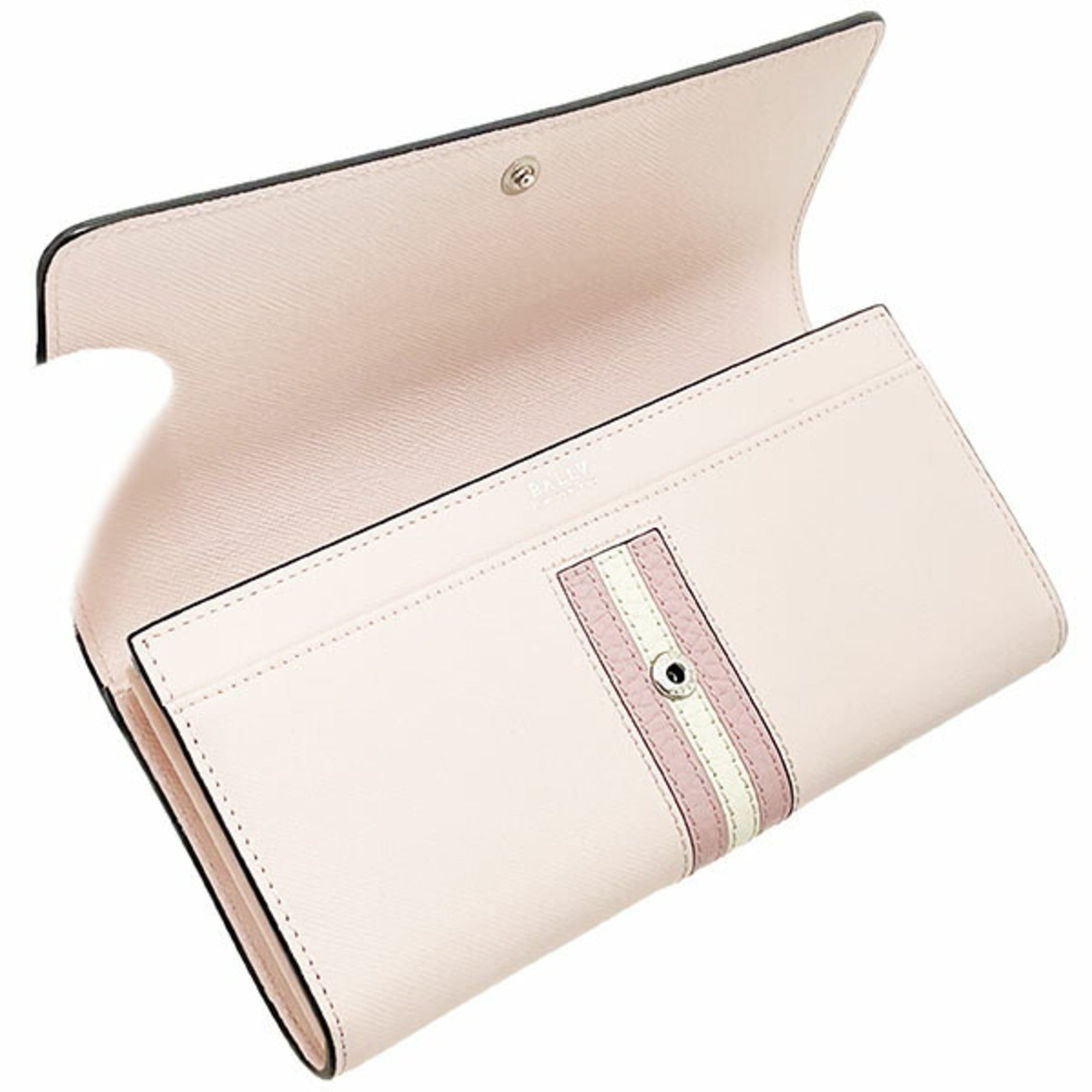 Bally Pink White Leather Long Wallet (Bi-Fold) (Pre-Owned)