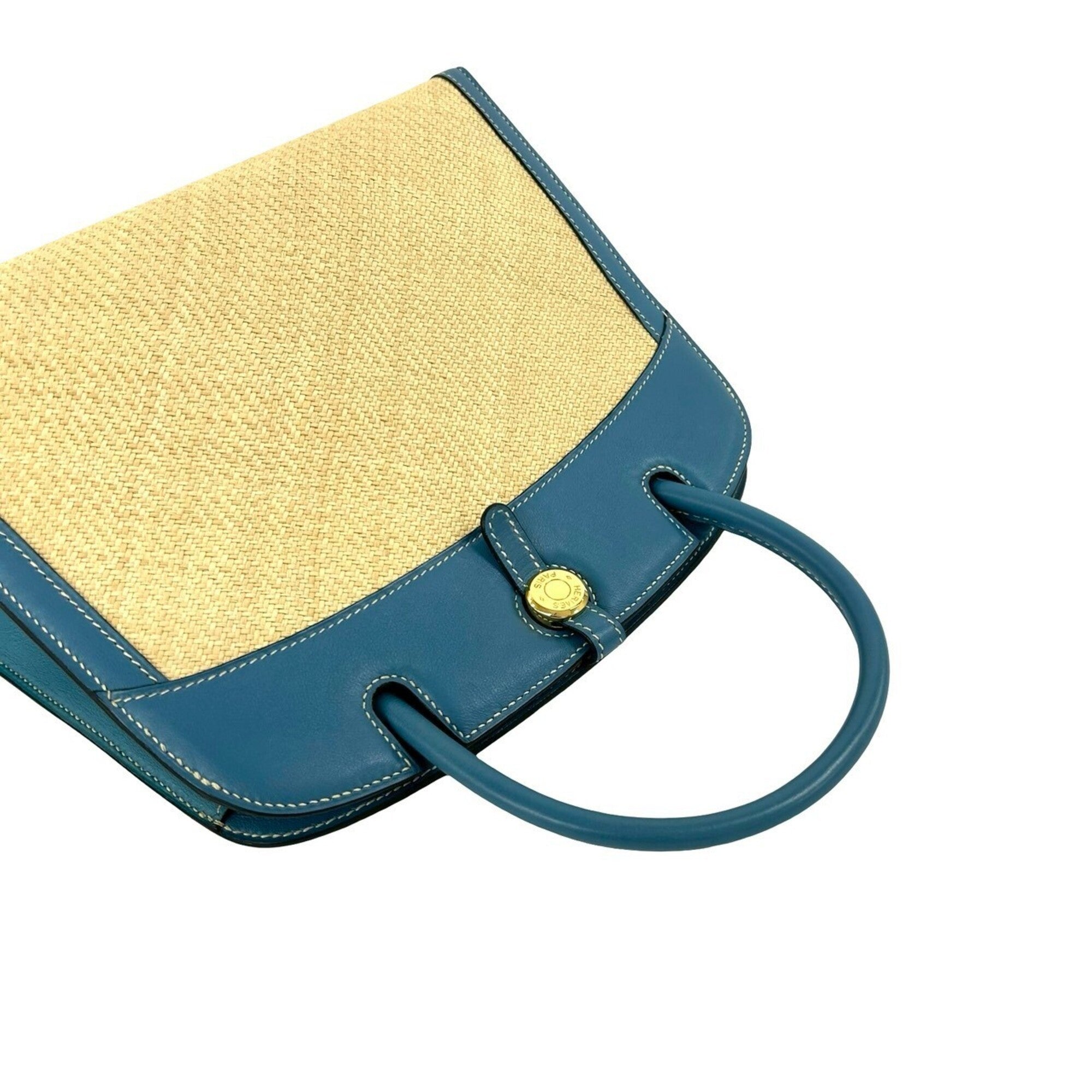 Hermes Beige Blue Leather Handbag Tote Bag (Pre-Owned)
