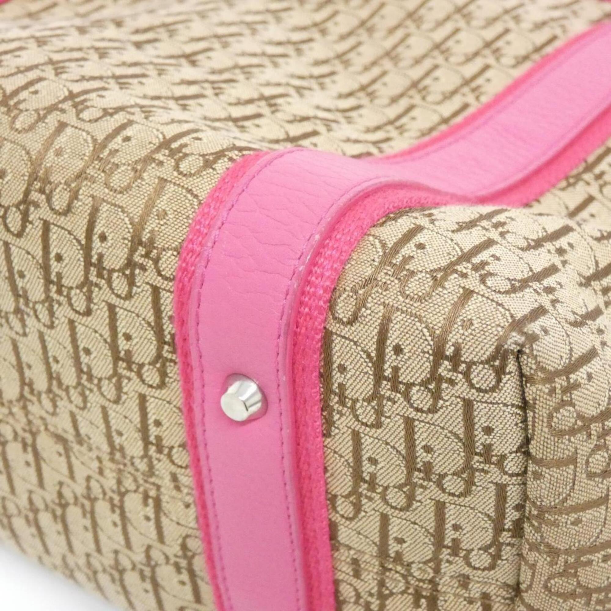 Christian Dior Beige Pink Canvas Leather Handbag (Pre-Owned)