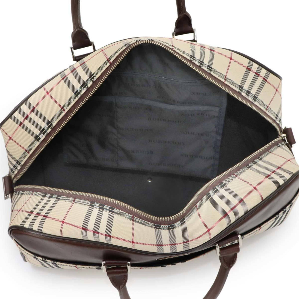 Burberry Beige Brown Canvas Leather Boston Bag Handbag (Pre-Owned)