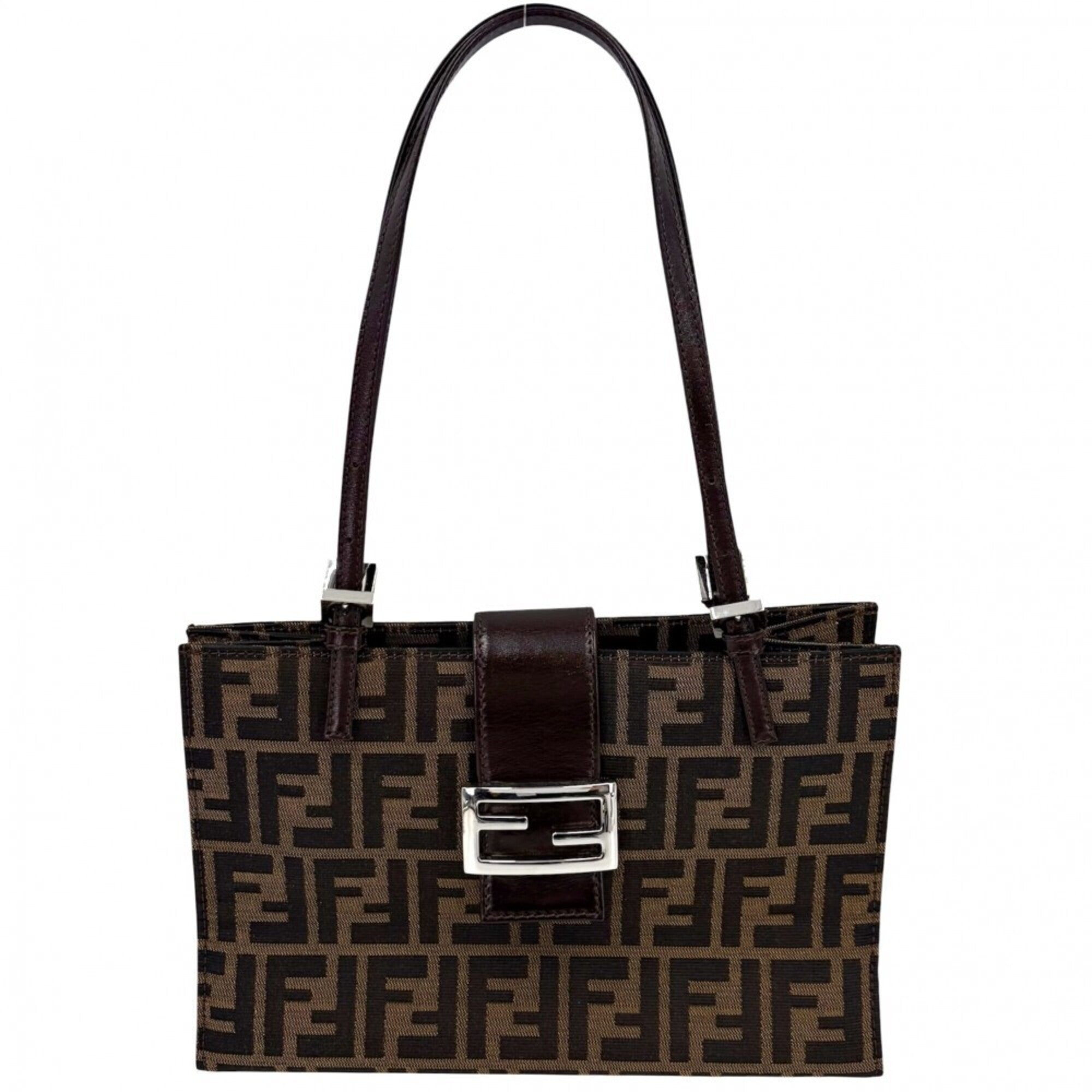 Fendi Brown Canvas Leather Handbag Tote Bag (Pre-Owned)