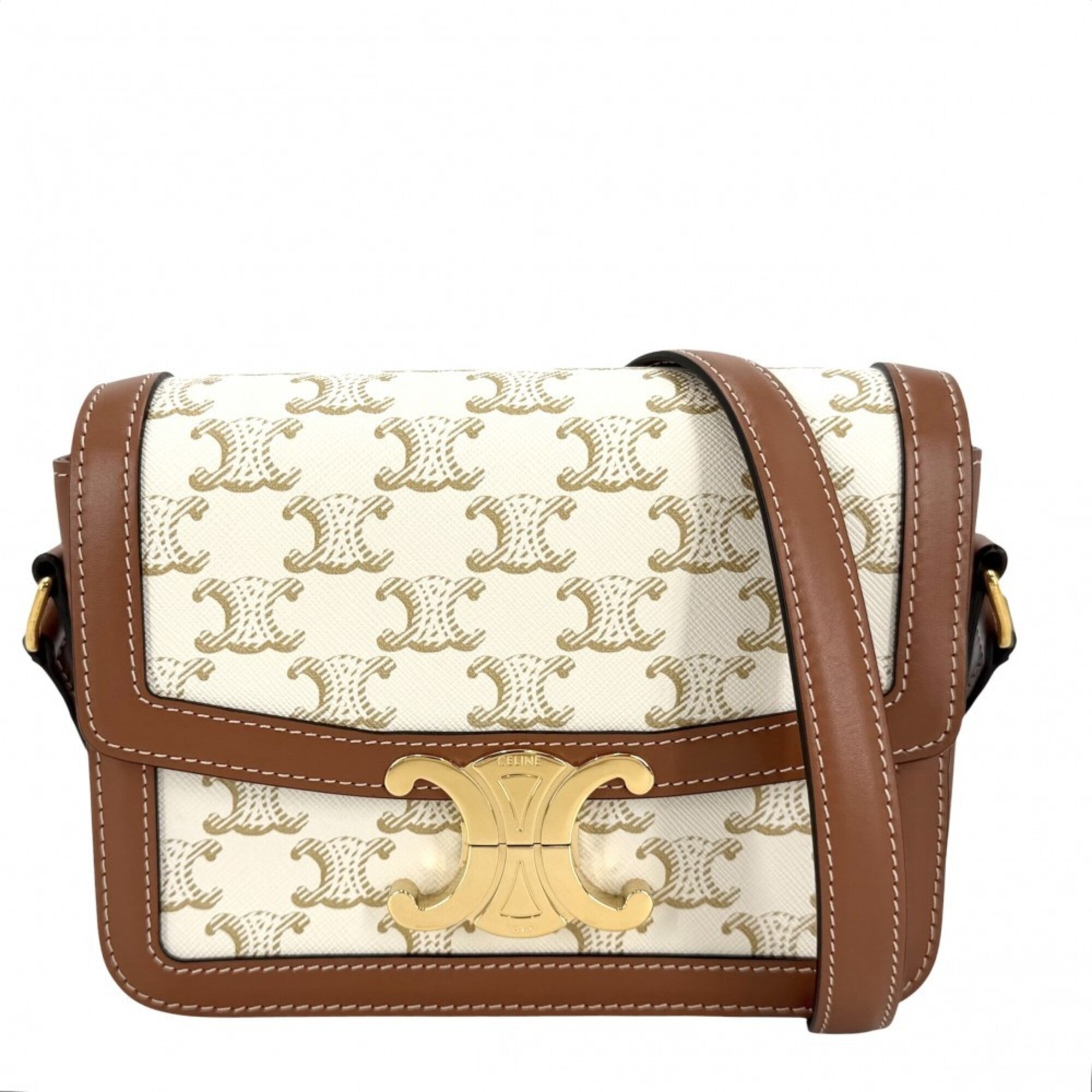 Celine Brown White Pvc Coated Canvas Leather Shoulder Bag (Pre-Owned)