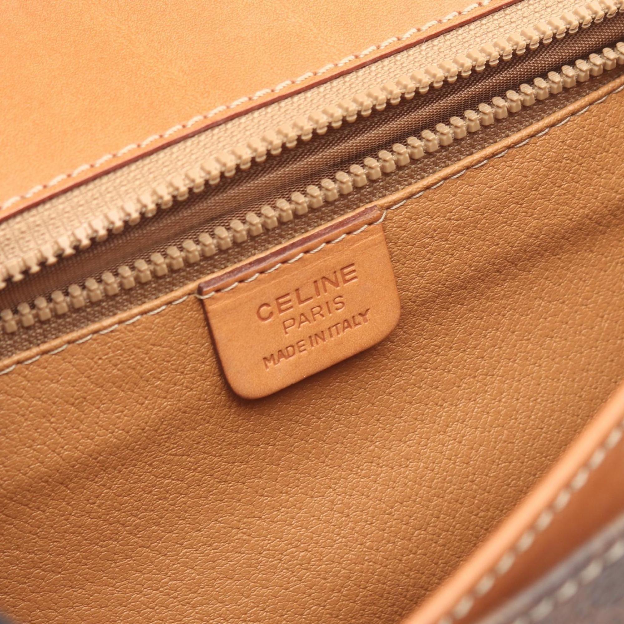 Celine Brown Coated Canvas Leather Handbag Shoulder Bag (Pre-Owned)