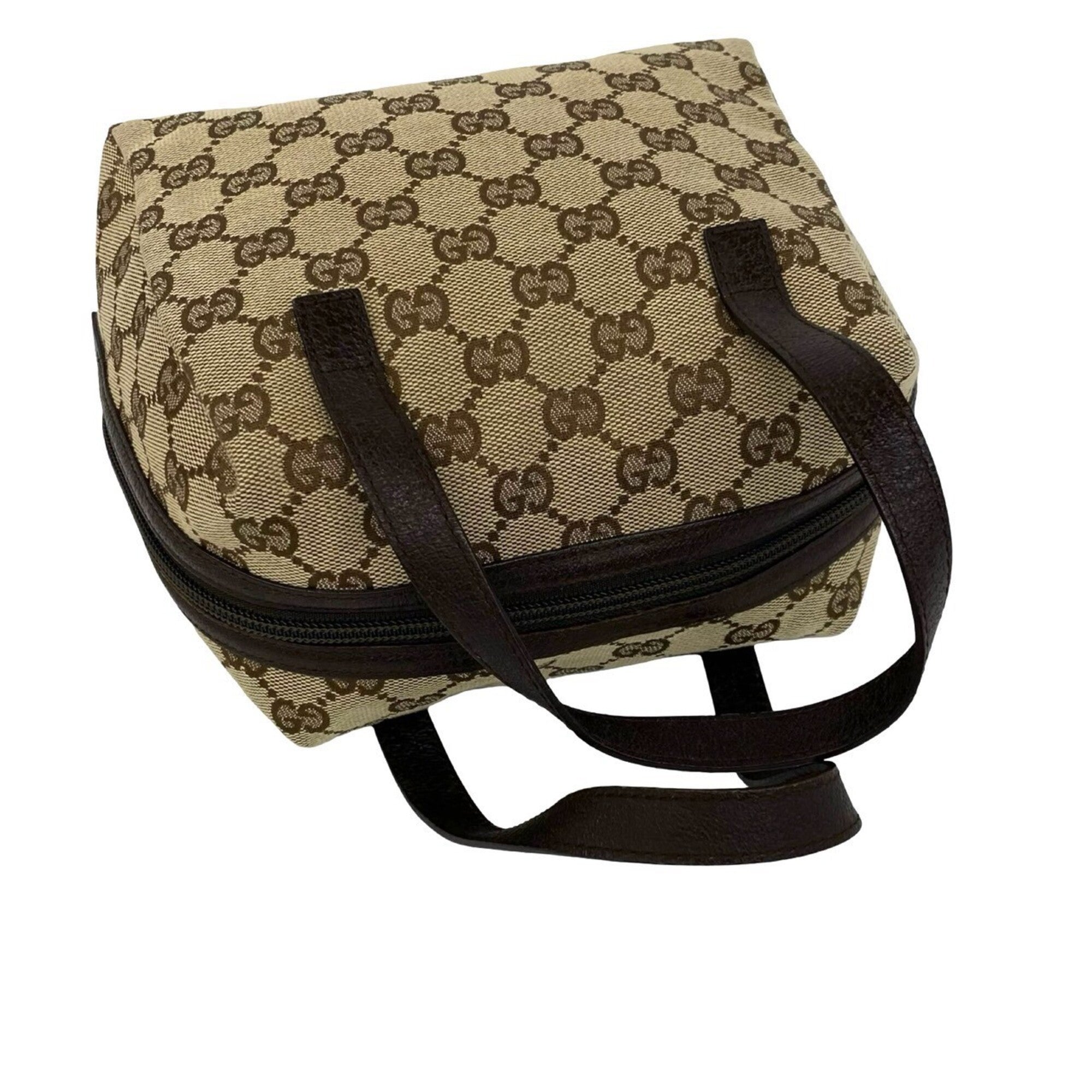 Gucci Brown Canvas Leather Boston Bag Handbag (Pre-Owned)