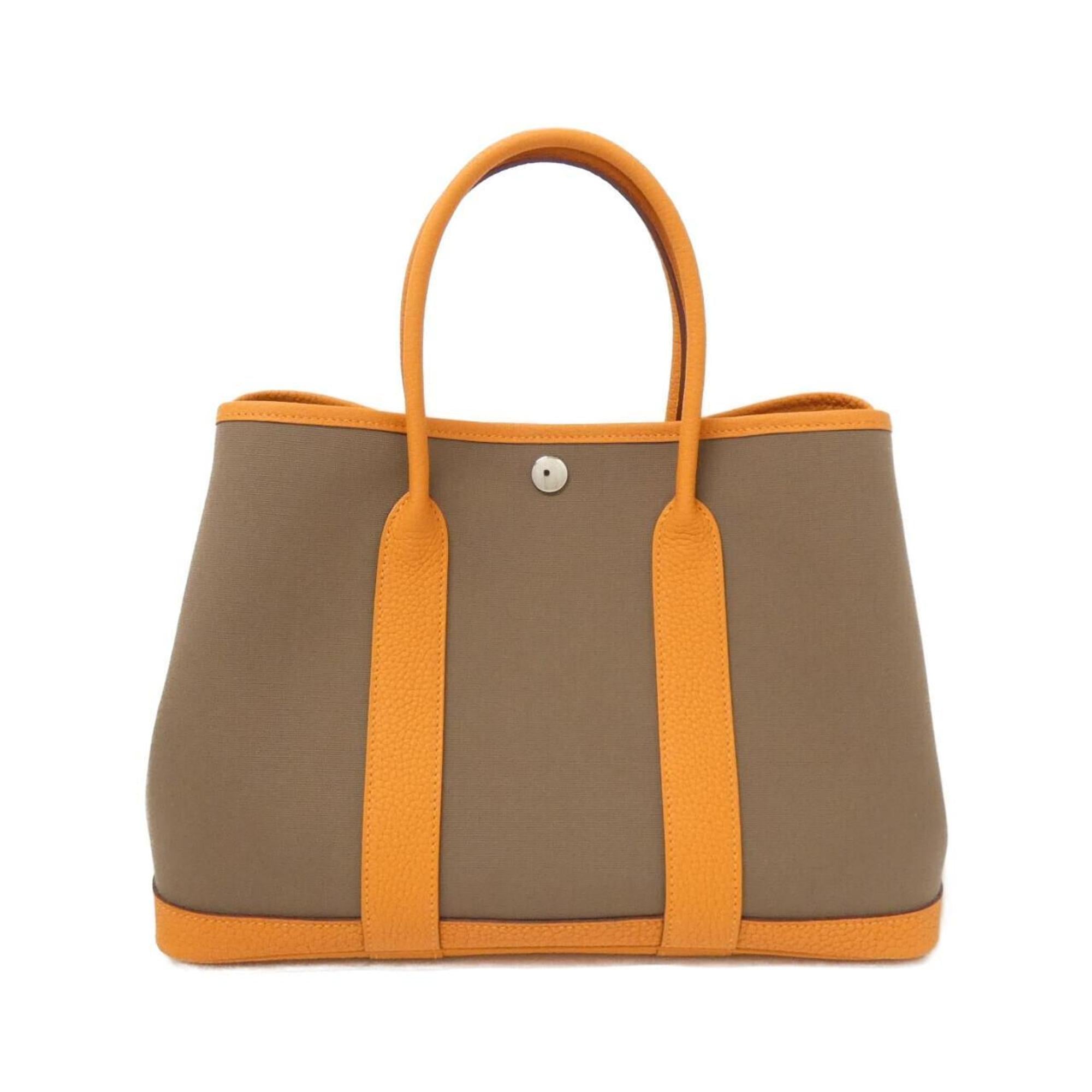 Hermes Etoupe Gray Orange Toile Officier Negonda Leather Handbag (Pre-Owned)