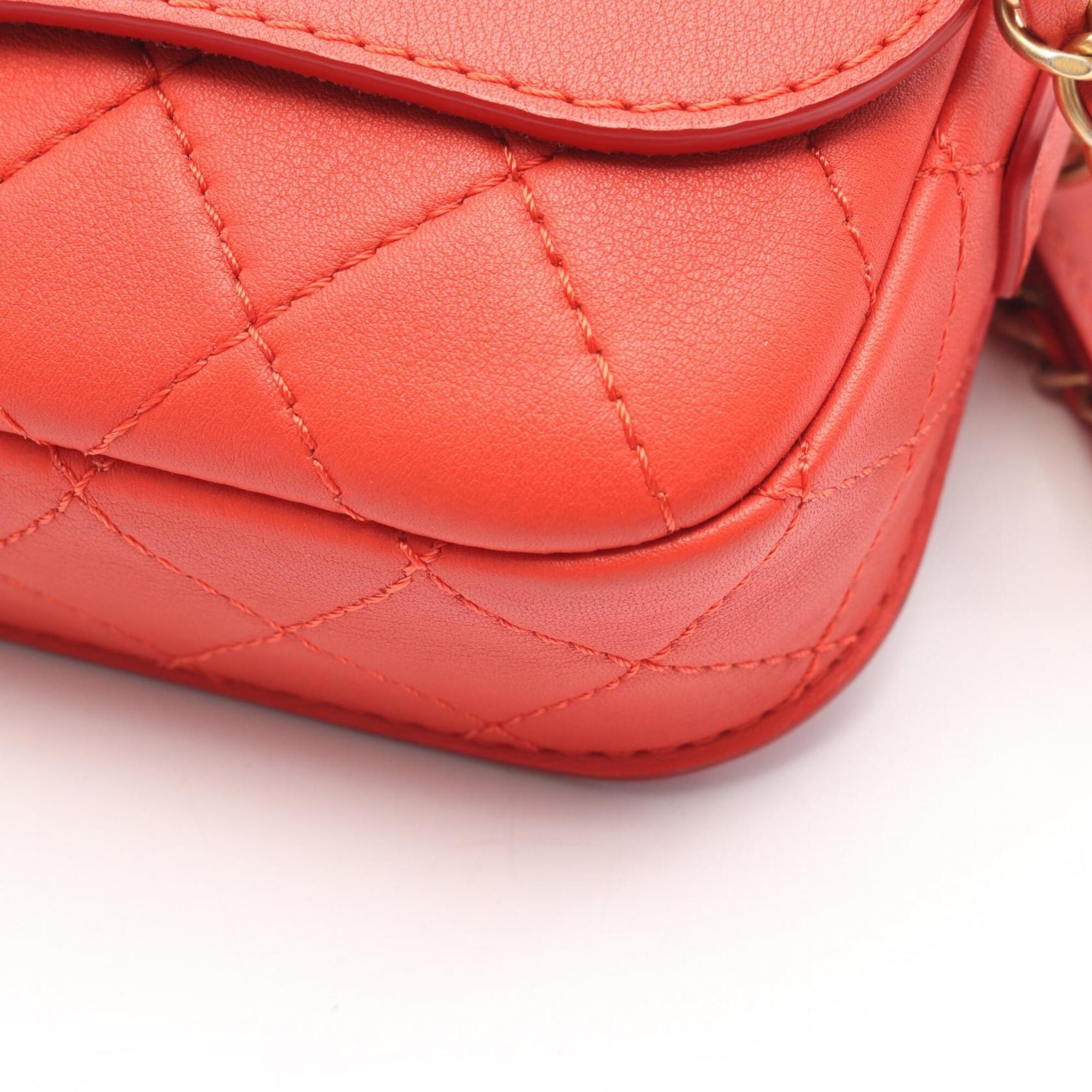 Chanel Red Color Leather Handbag Pouch Shoulder Bag (Pre-Owned)