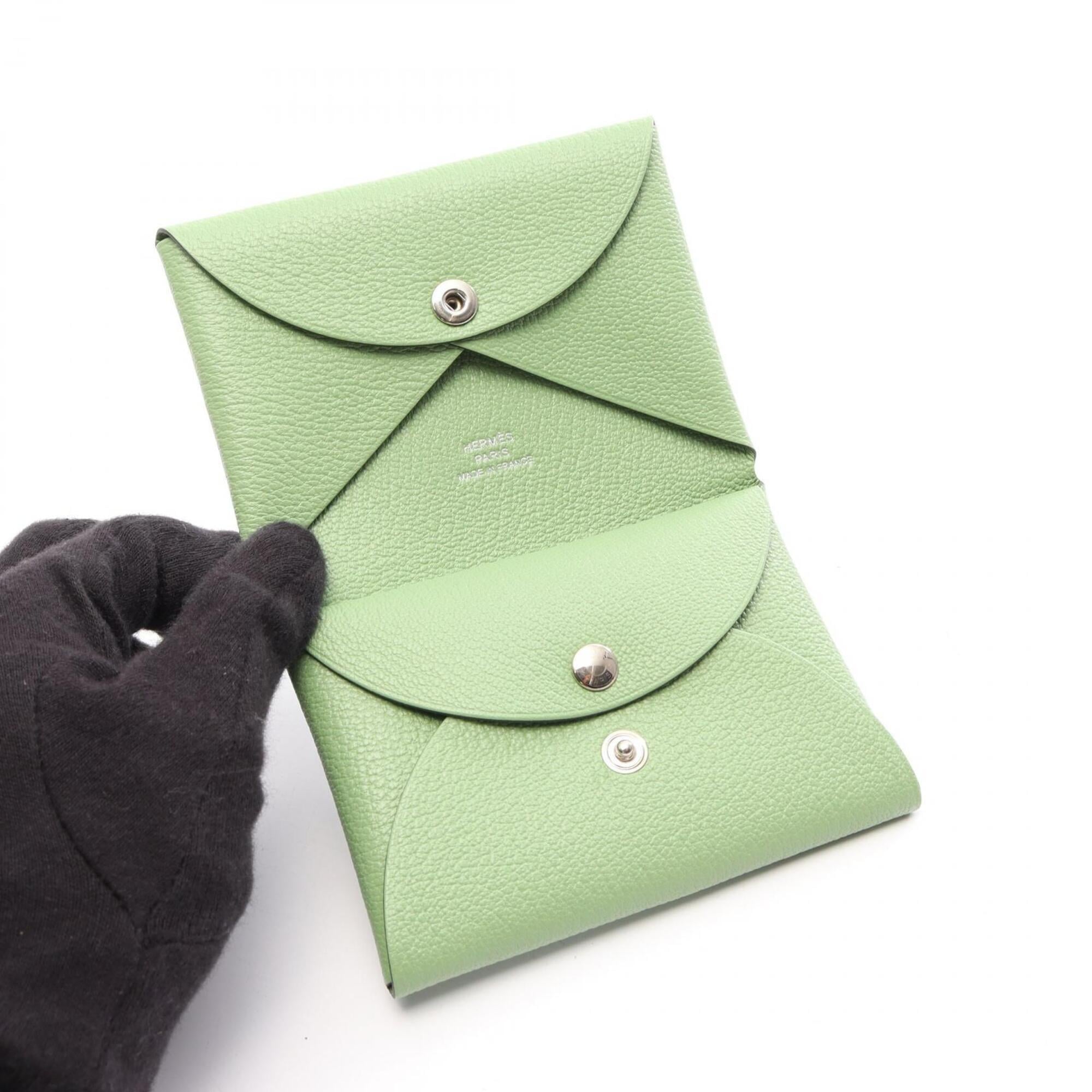 Hermes Green Chevre Leather Coin Purse/Coin Case (Pre-Owned)