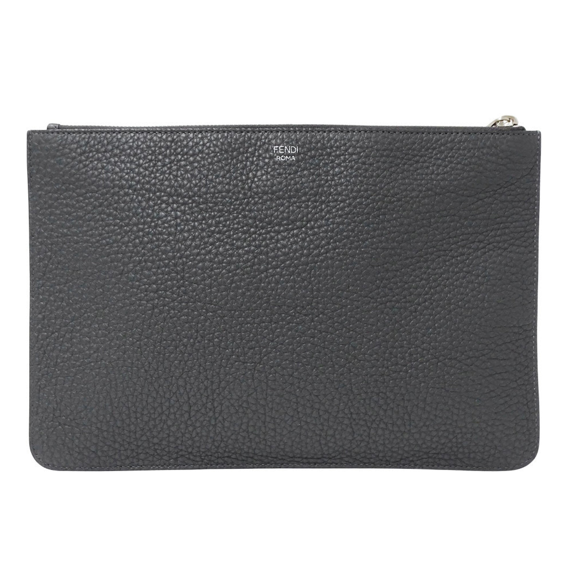 Fendi Charcoal Gray Leather Clutch Bag Handbag (Pre-Owned)