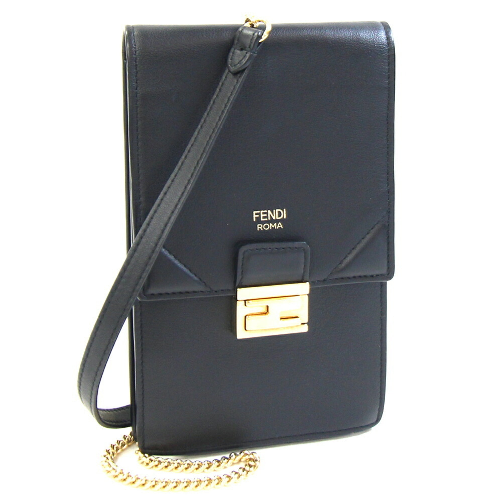 Fendi Black Leather Pochette Shoulder Bag (Pre-Owned)