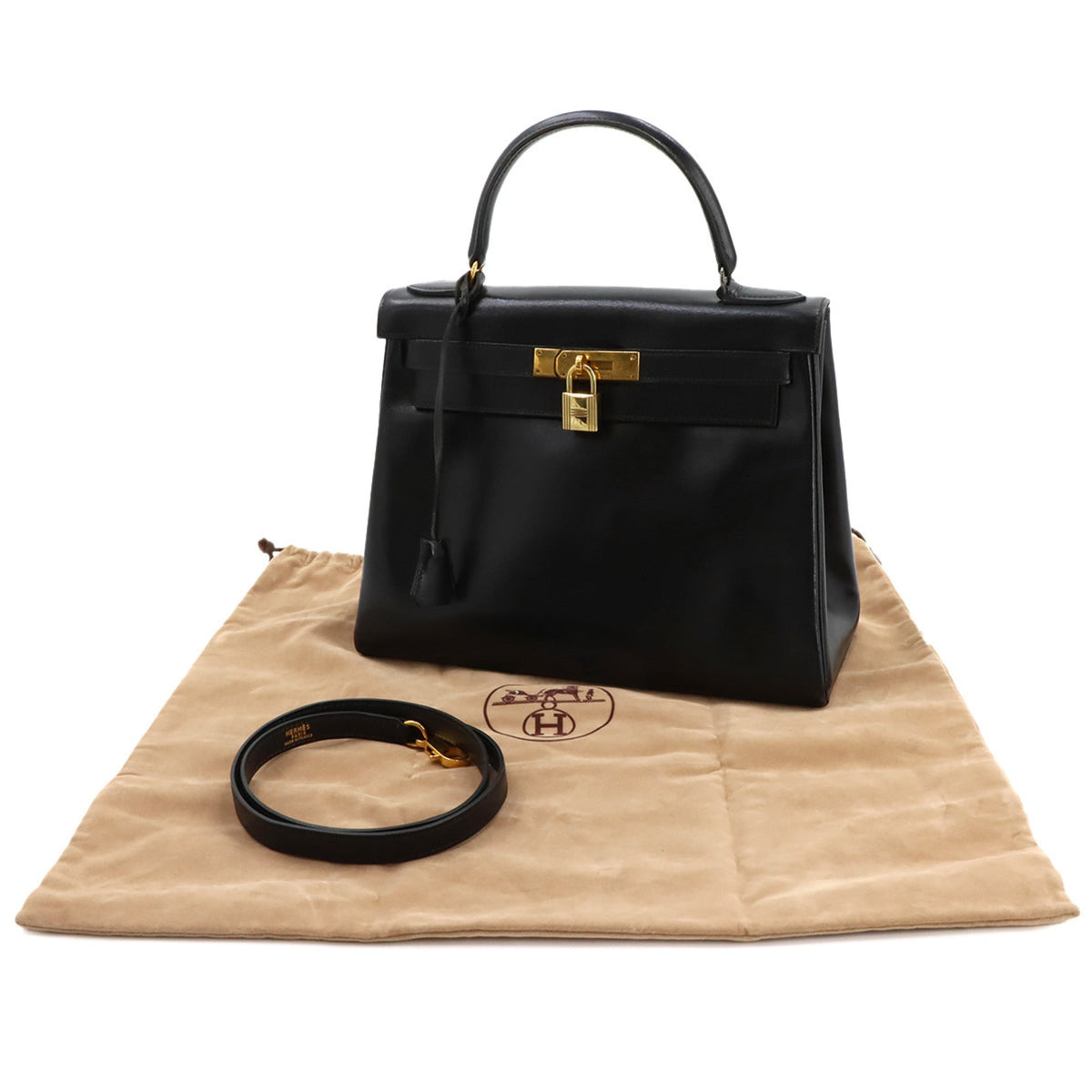 Hermes Black Box Calf Leather Handbag (Pre-Owned)