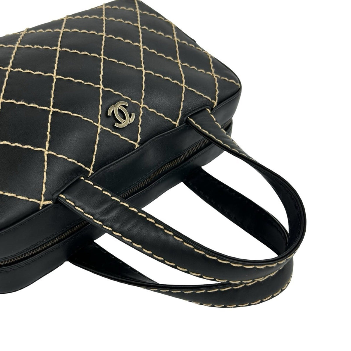 Chanel Black Leather Boston Bag Handbag (Pre-Owned)
