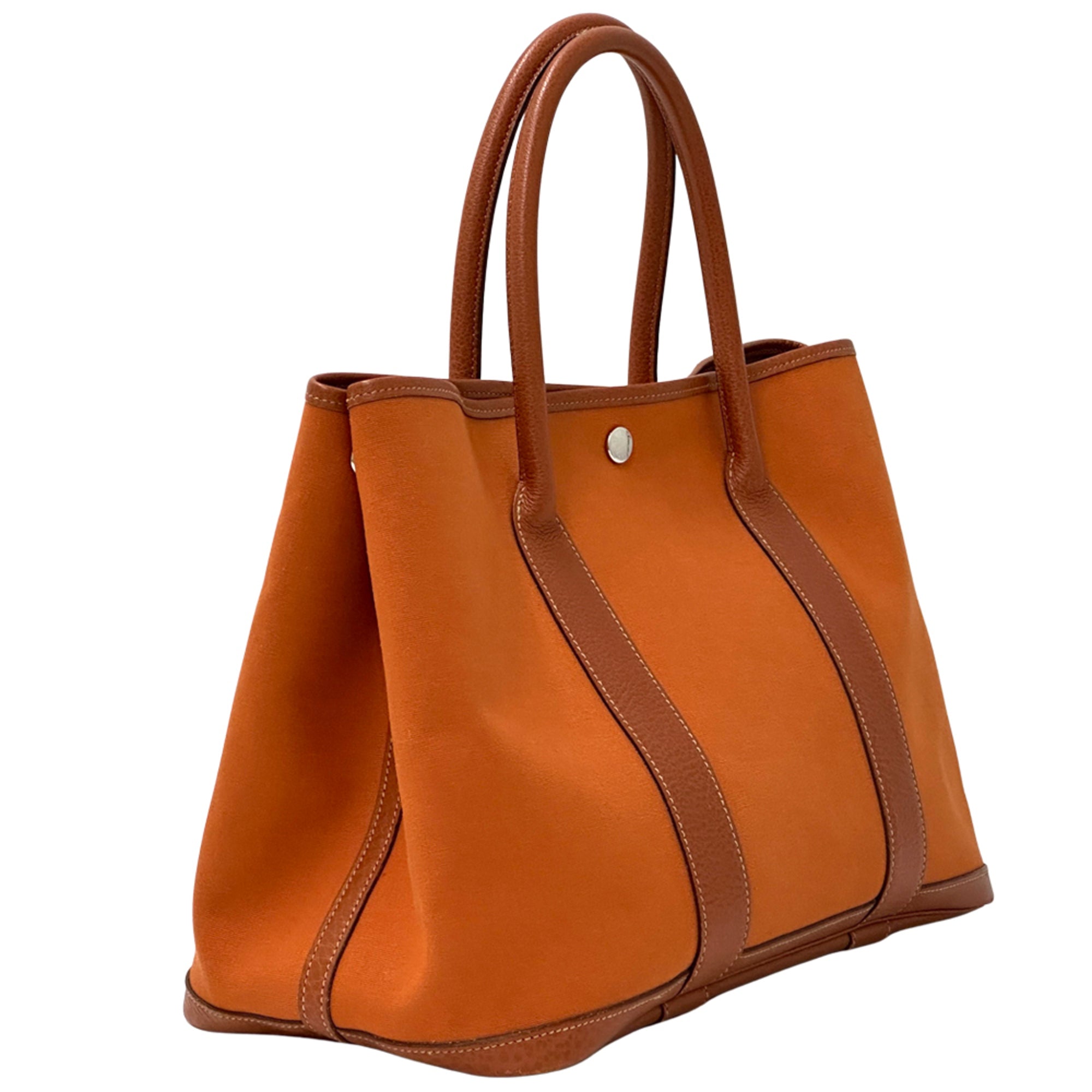 Hermes Garden Orange Potiron Toile Officier Leather Handbag Tote Bag (Pre-Owned)
