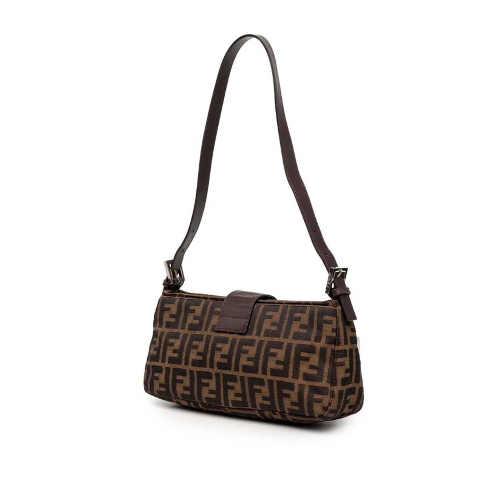 Fendi Zucca Brown Canvas Leather Handbag Shoulder Bag (Pre-Owned)
