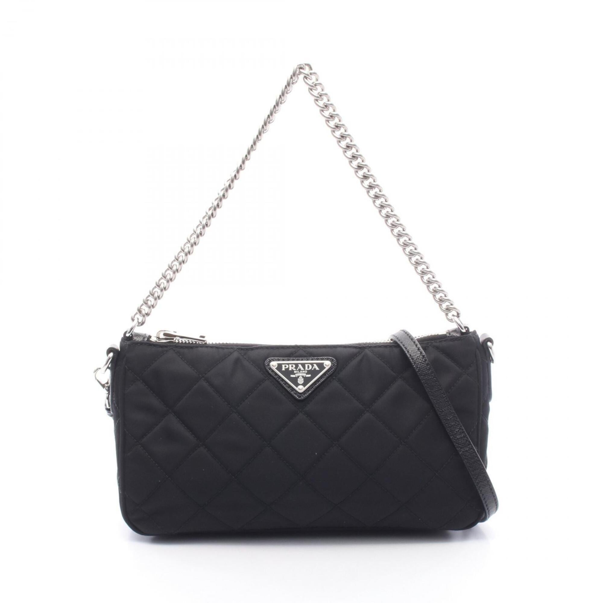 Prada Black Nylon Leather Handbag Shoulder Bag (Pre-Owned)