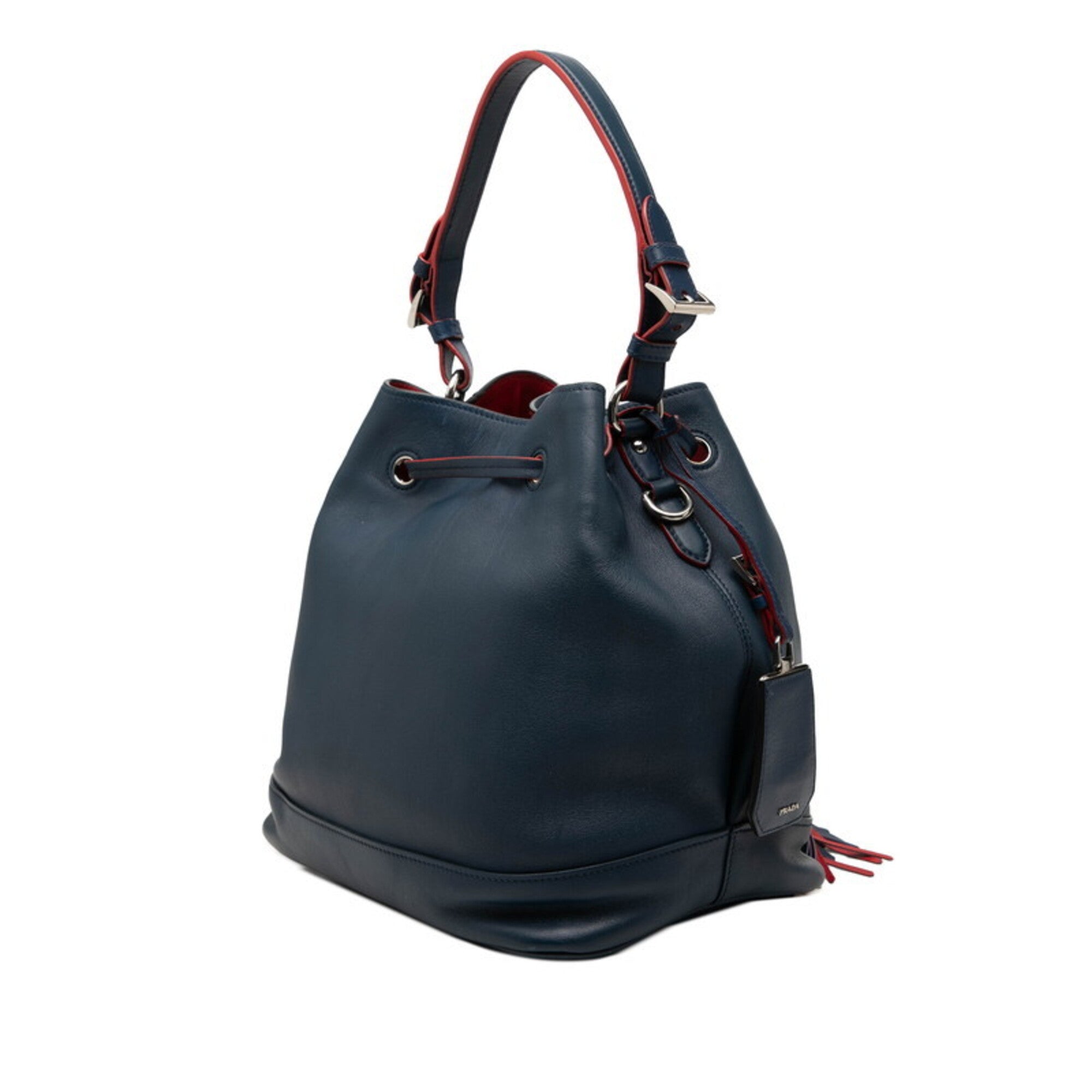 Prada Navy Red Color Leather Handbag Shoulder Bag (Pre-Owned)