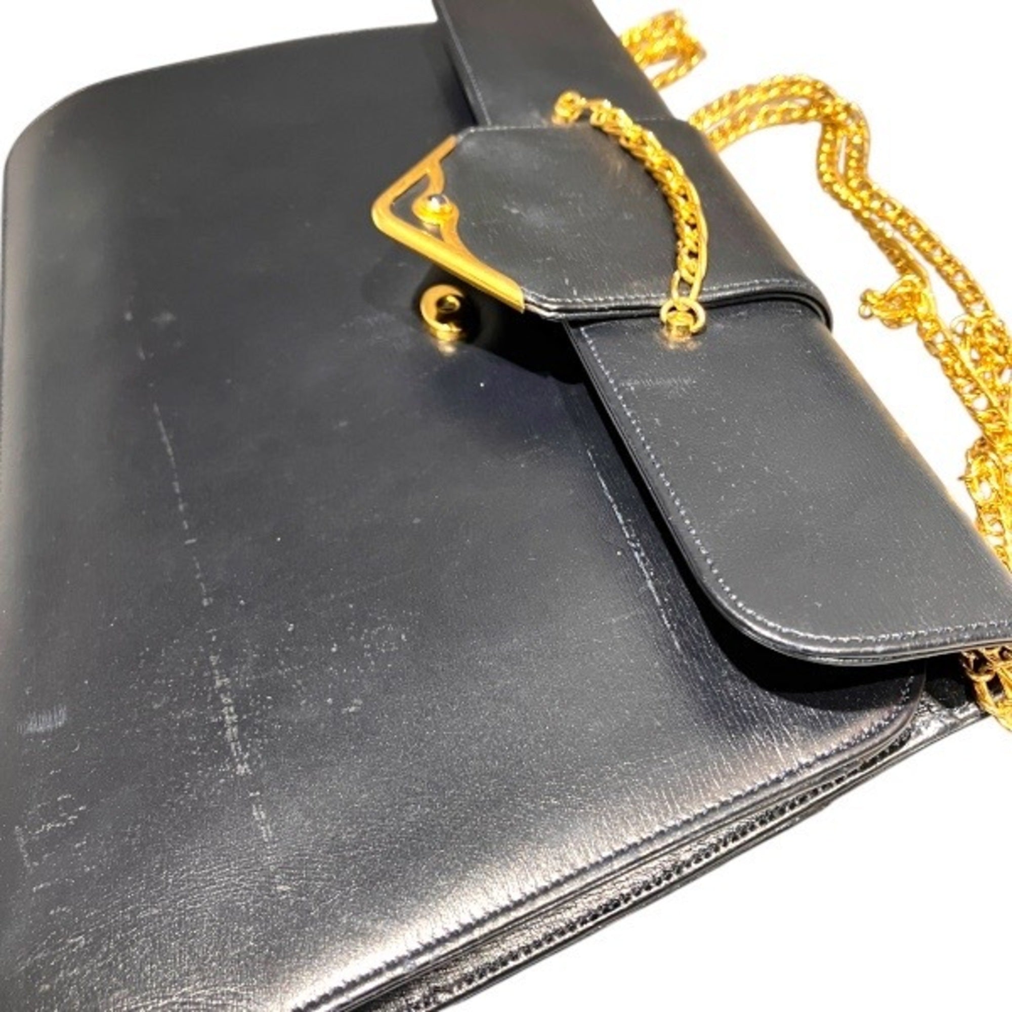 Cartier Sapphire Line Black Leather Handbag Shoulder Bag (Pre-Owned)