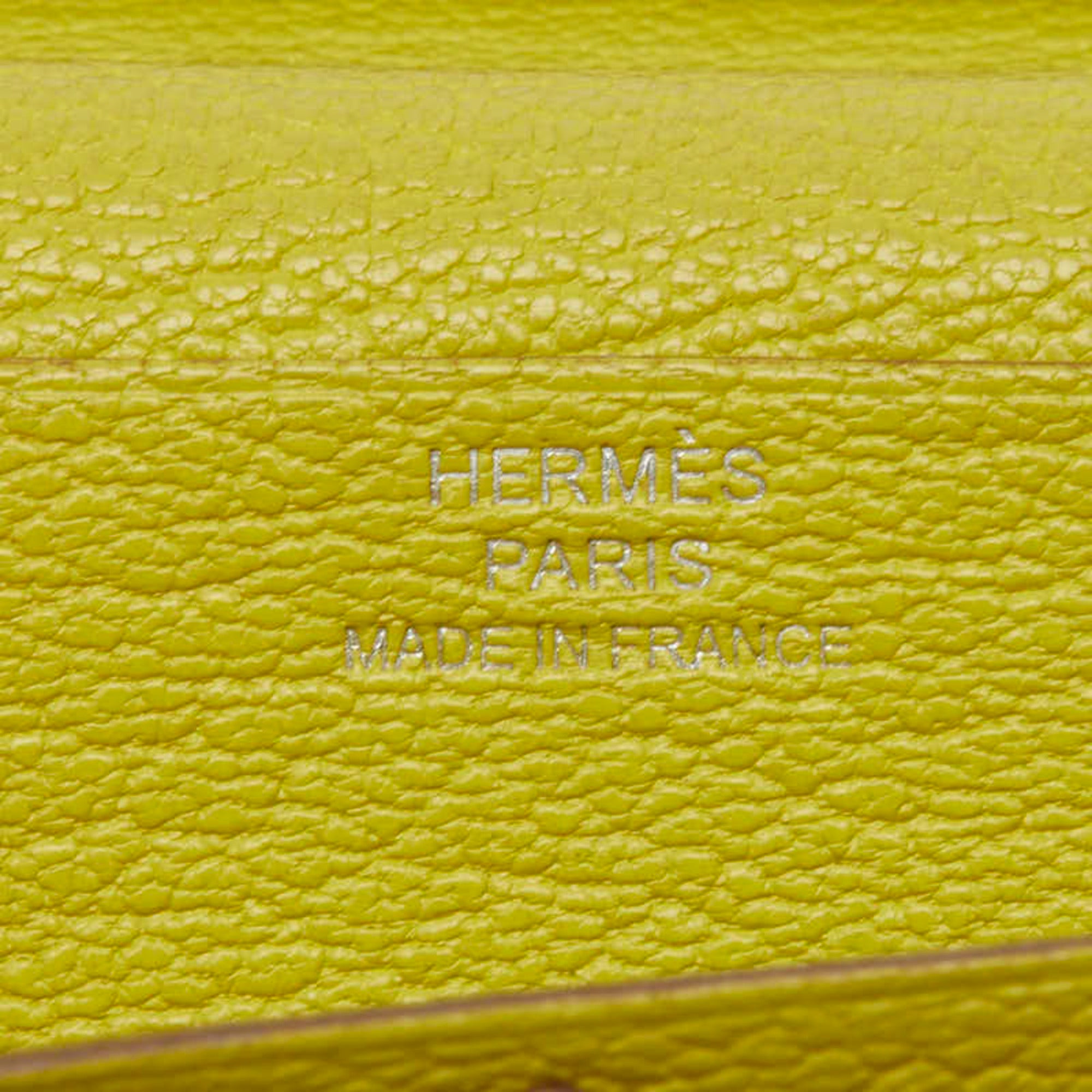 Hermes Lime Yellow Chevre Leather Long Wallet (Bi-Fold) (Pre-Owned)